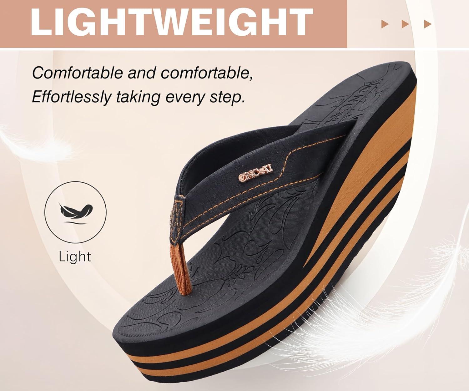 image:imageONCAI Tongs Plateforme pour Femmes et Talon Compens Sandales dt Semelles en Caoutchouc Confortables pour Marche en ExtrieurNoir Kaki