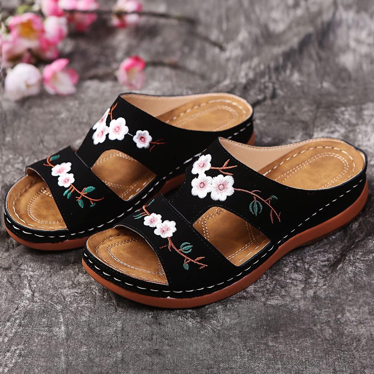image:imageOnsoyours Sandales Compensees Femme Confortable Mules t Plateforme Bout Ouvert Rome Chaussures Vintage Pantoufles pour Plage Vacances SlippersD Noir