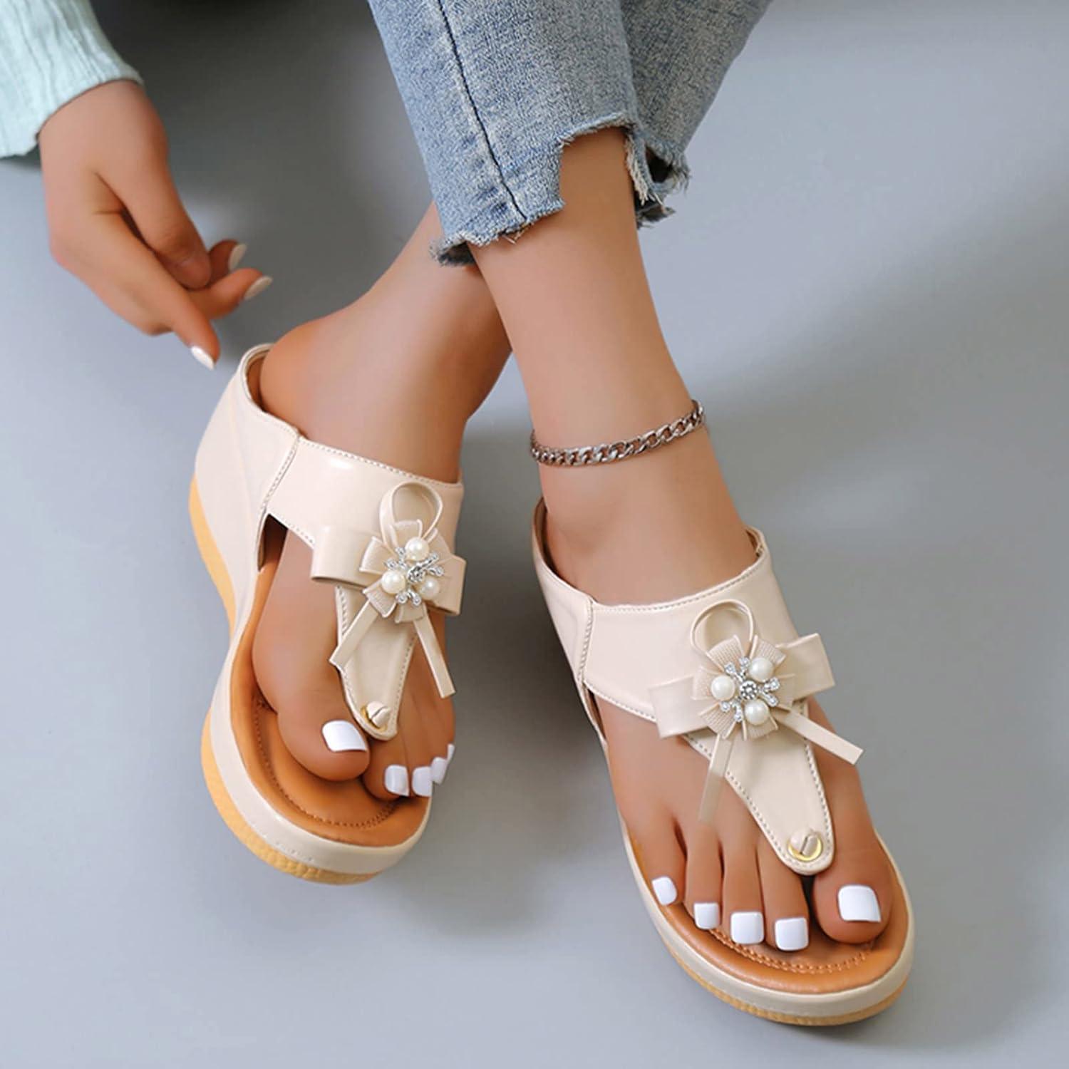 image:imageOnsoyours Sandales Compensees Femme Confortable Mules t Plateforme Bout Ouvert Rome Chaussures Vintage Pantoufles pour Plage Vacances SlippersE Beige