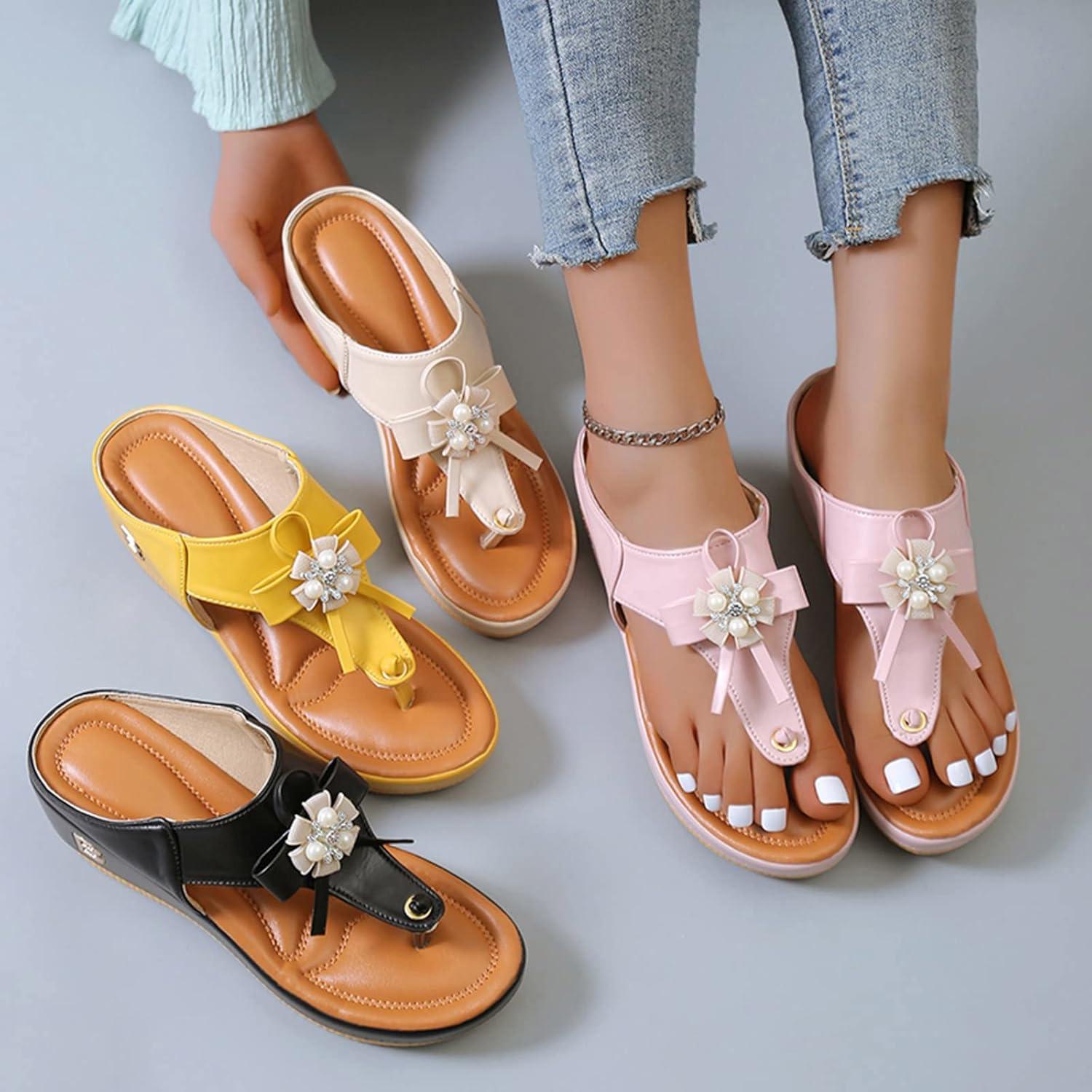 image:imageOnsoyours Sandales Compensees Femme Confortable Mules t Plateforme Bout Ouvert Rome Chaussures Vintage Pantoufles pour Plage Vacances SlippersE Beige