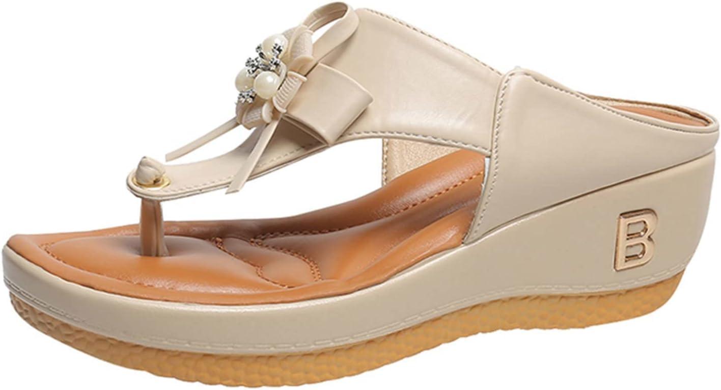 image:imageOnsoyours Sandales Compensees Femme Confortable Mules t Plateforme Bout Ouvert Rome Chaussures Vintage Pantoufles pour Plage Vacances SlippersE Beige