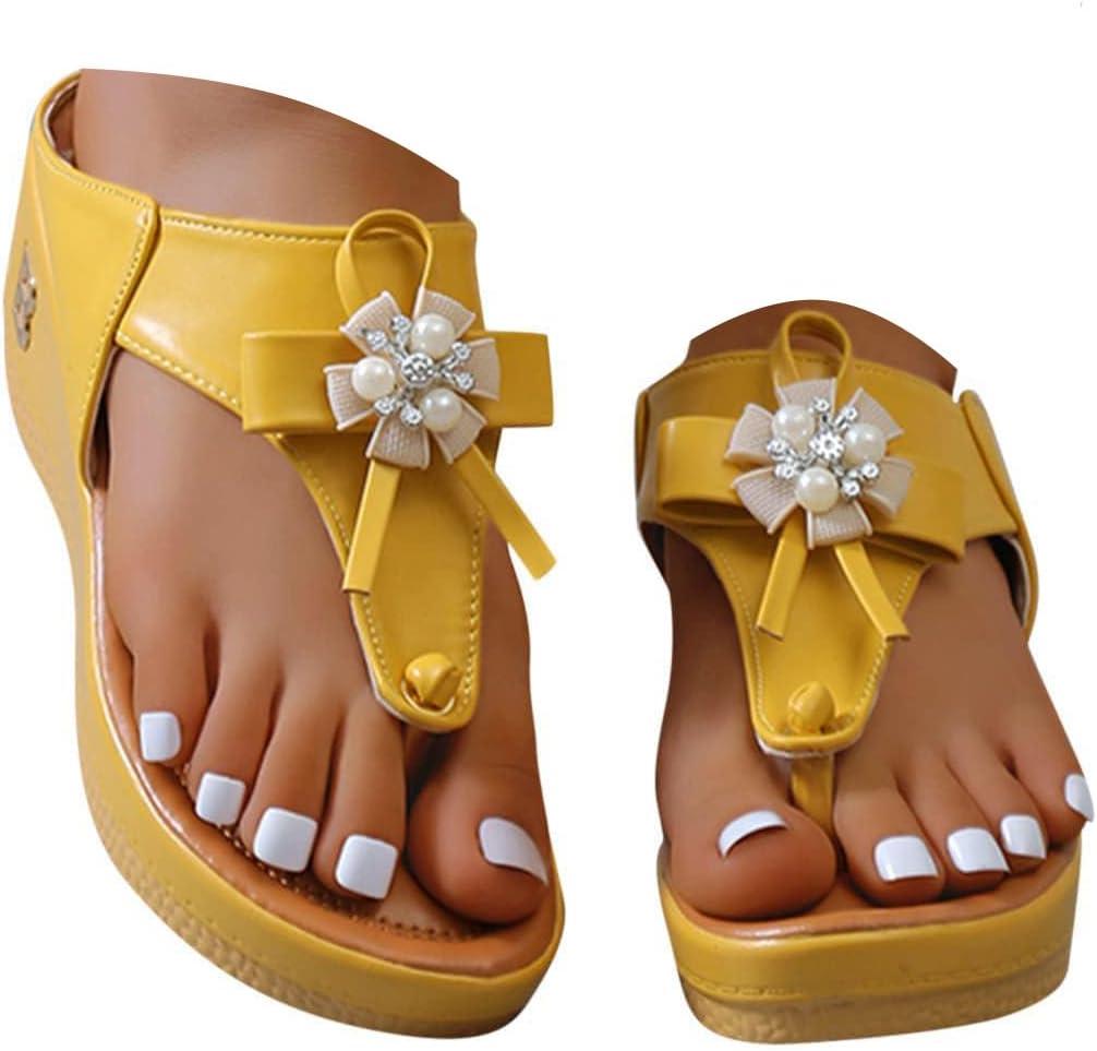 image:imageOnsoyours Sandales Compensees Femme Confortable Mules t Plateforme Bout Ouvert Rome Chaussures Vintage Pantoufles pour Plage Vacances SlippersE Jaune