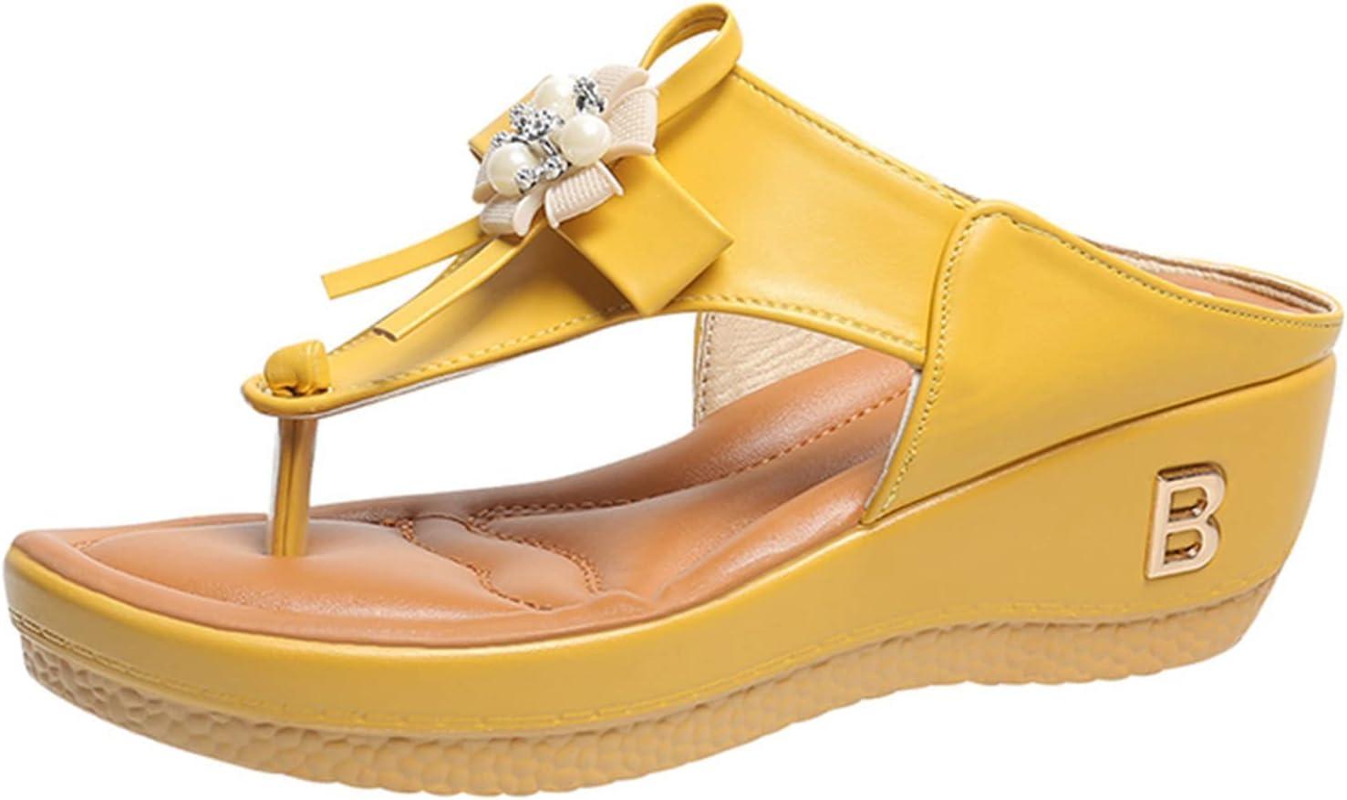 image:imageOnsoyours Sandales Compensees Femme Confortable Mules t Plateforme Bout Ouvert Rome Chaussures Vintage Pantoufles pour Plage Vacances SlippersE Jaune