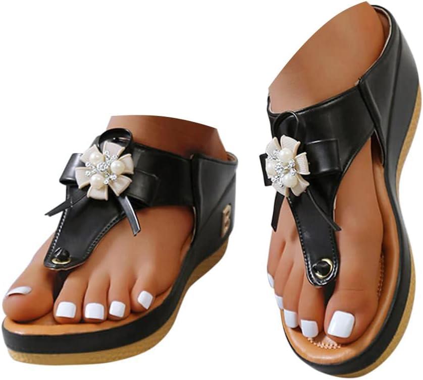 image:imageOnsoyours Sandales Compensees Femme Confortable Mules t Plateforme Bout Ouvert Rome Chaussures Vintage Pantoufles pour Plage Vacances SlippersE Noir