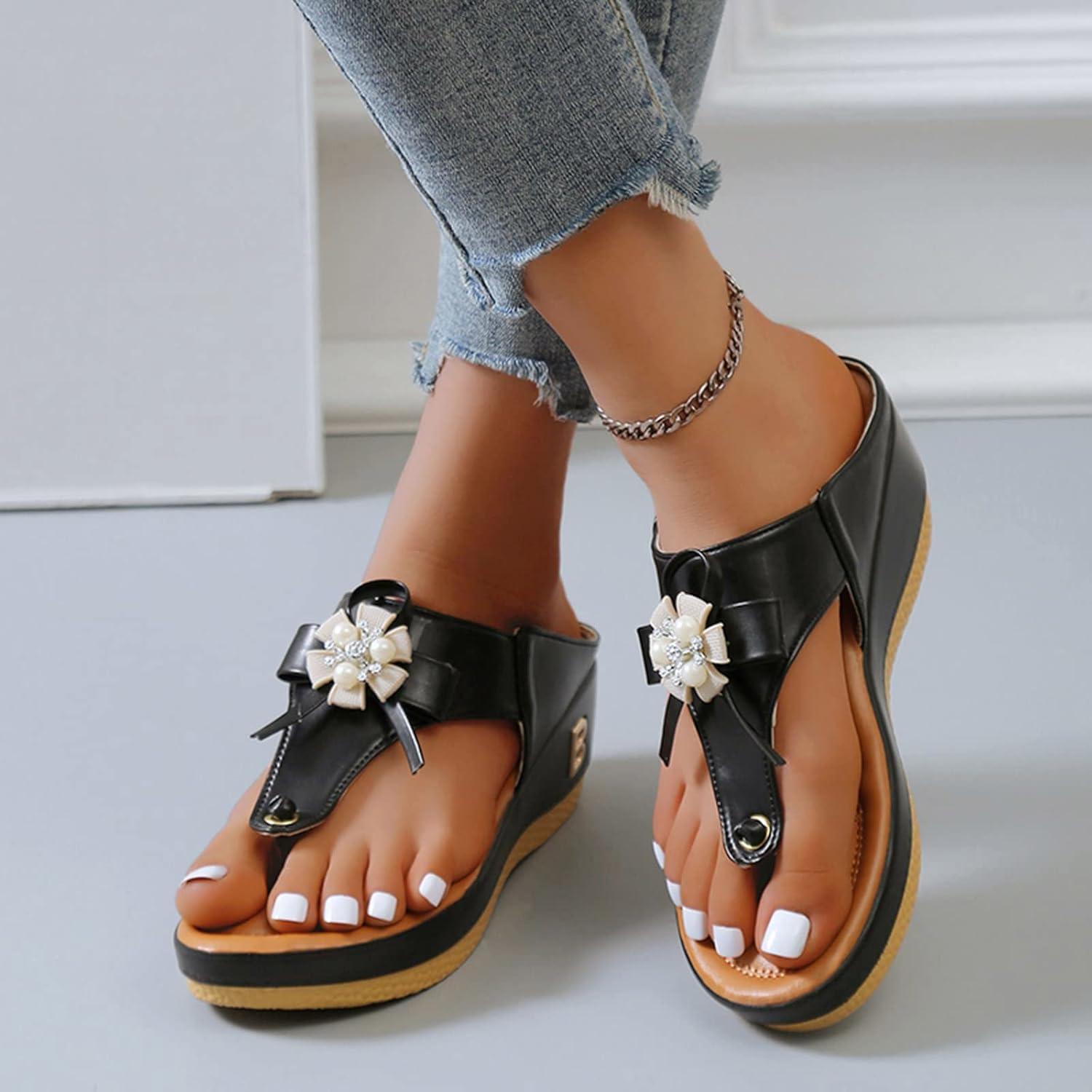 image:imageOnsoyours Sandales Compensees Femme Confortable Mules t Plateforme Bout Ouvert Rome Chaussures Vintage Pantoufles pour Plage Vacances SlippersE Noir