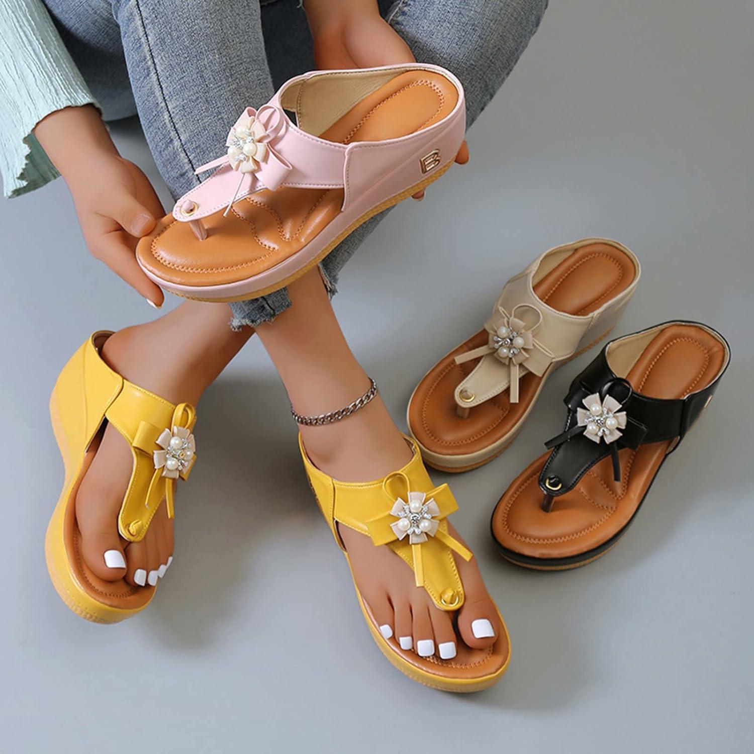 image:imageOnsoyours Sandales Compensees Femme Confortable Mules t Plateforme Bout Ouvert Rome Chaussures Vintage Pantoufles pour Plage Vacances SlippersE Noir