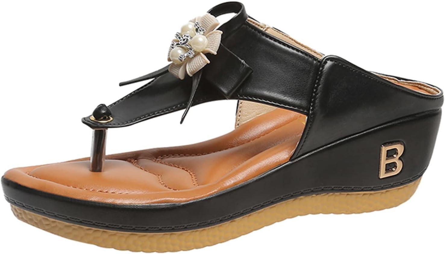 image:imageOnsoyours Sandales Compensees Femme Confortable Mules t Plateforme Bout Ouvert Rome Chaussures Vintage Pantoufles pour Plage Vacances SlippersE Noir