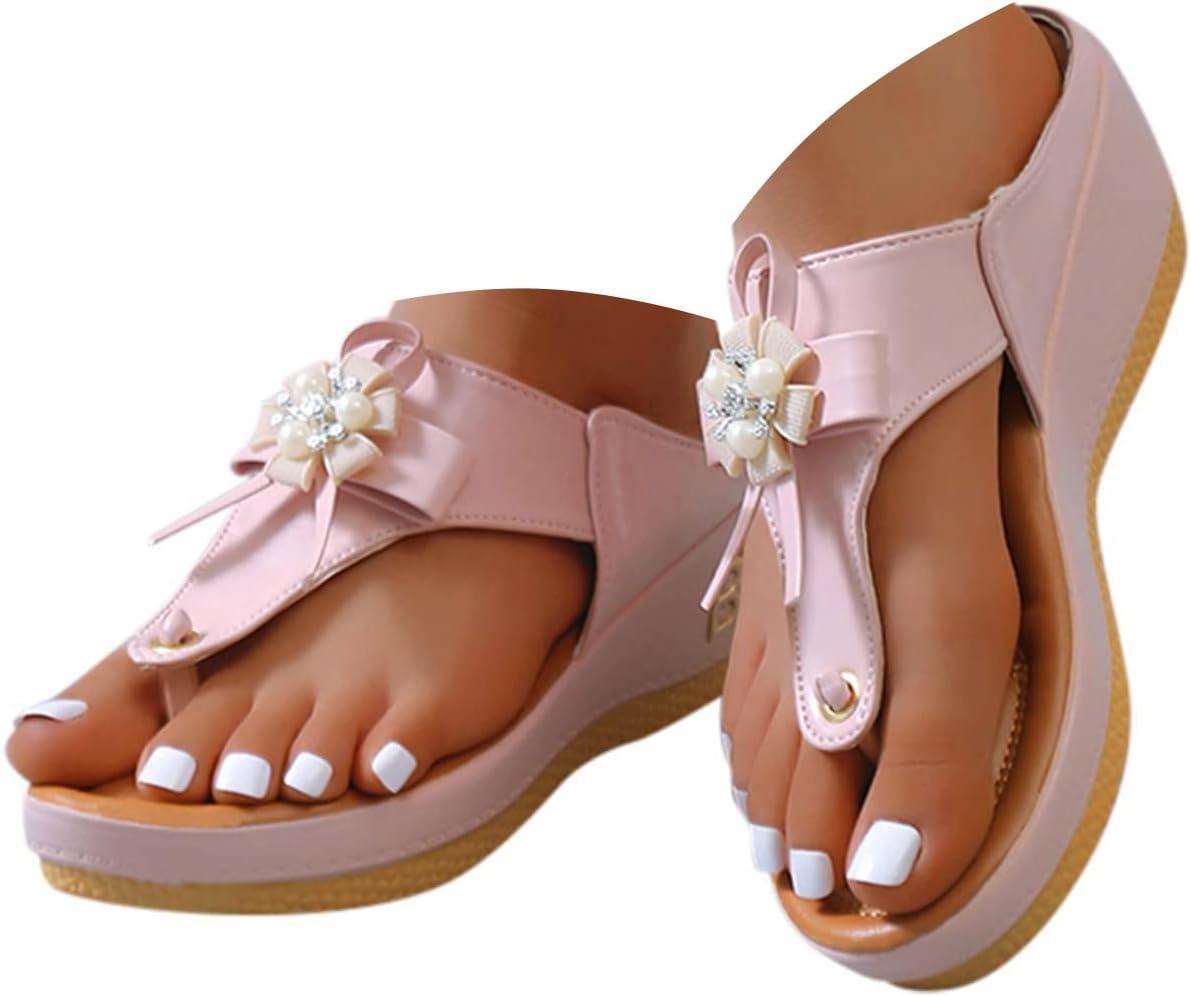 image:imageOnsoyours Sandales Compensees Femme Confortable Mules t Plateforme Bout Ouvert Rome Chaussures Vintage Pantoufles pour Plage Vacances SlippersE Rose