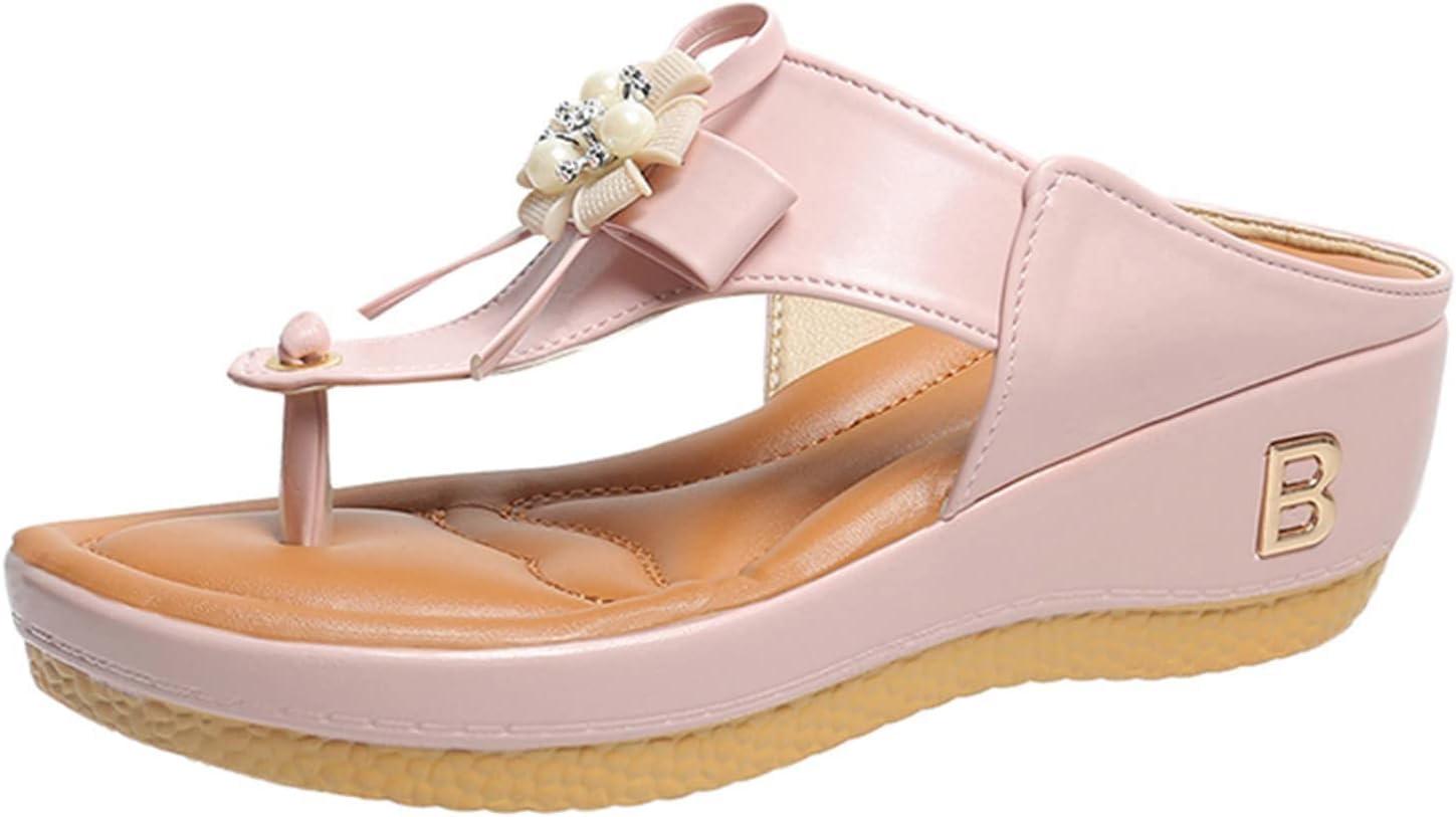image:imageOnsoyours Sandales Compensees Femme Confortable Mules t Plateforme Bout Ouvert Rome Chaussures Vintage Pantoufles pour Plage Vacances SlippersE Rose