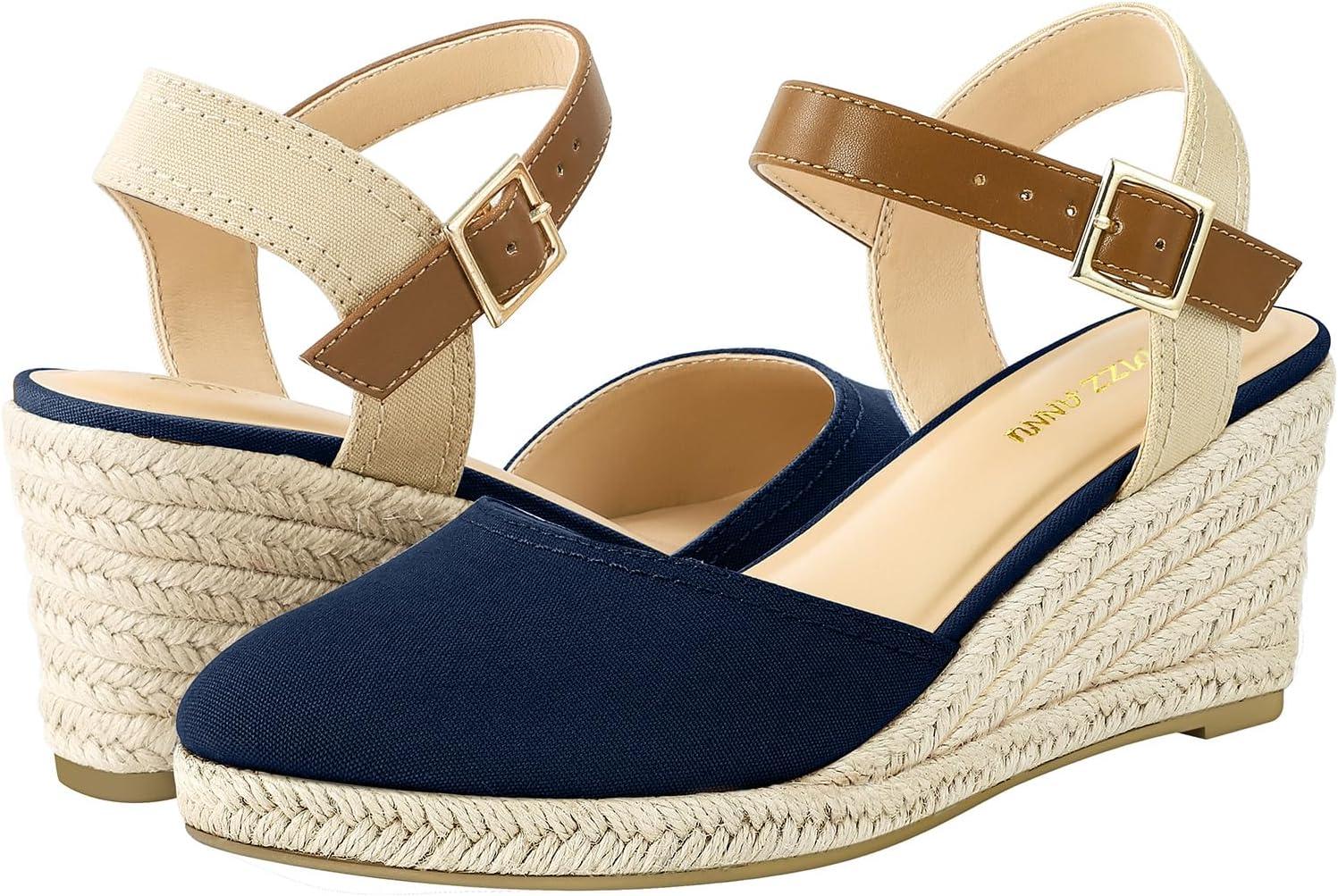 image:imagePIZZ ANNU Sandales Femme t Espadrille Compenses Plateforme Plates Chaussures Bout ferm Confort Bride Cheville Vintage Vacances TalonMarine