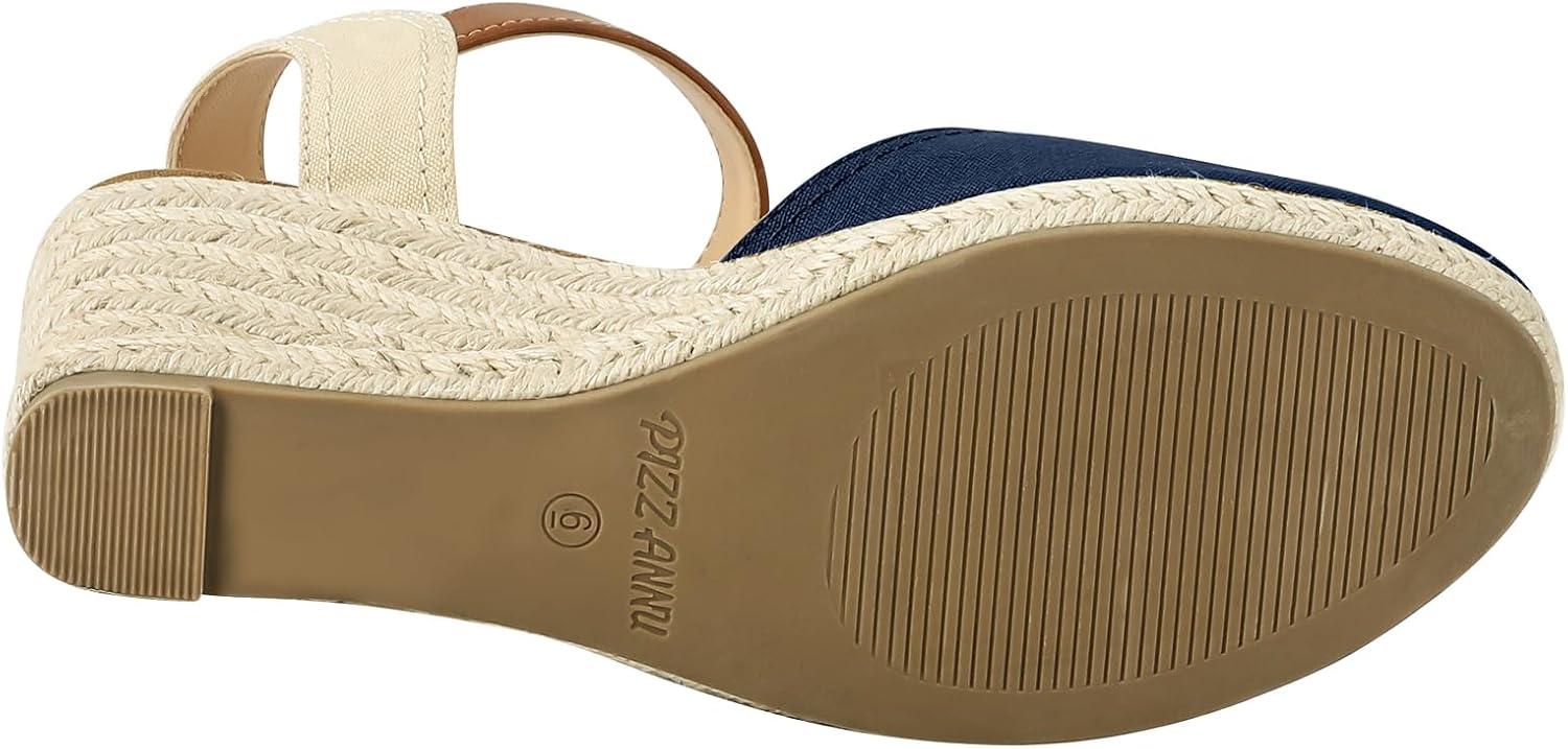 image:imagePIZZ ANNU Sandales Femme t Espadrille Compenses Plateforme Plates Chaussures Bout ferm Confort Bride Cheville Vintage Vacances TalonMarine