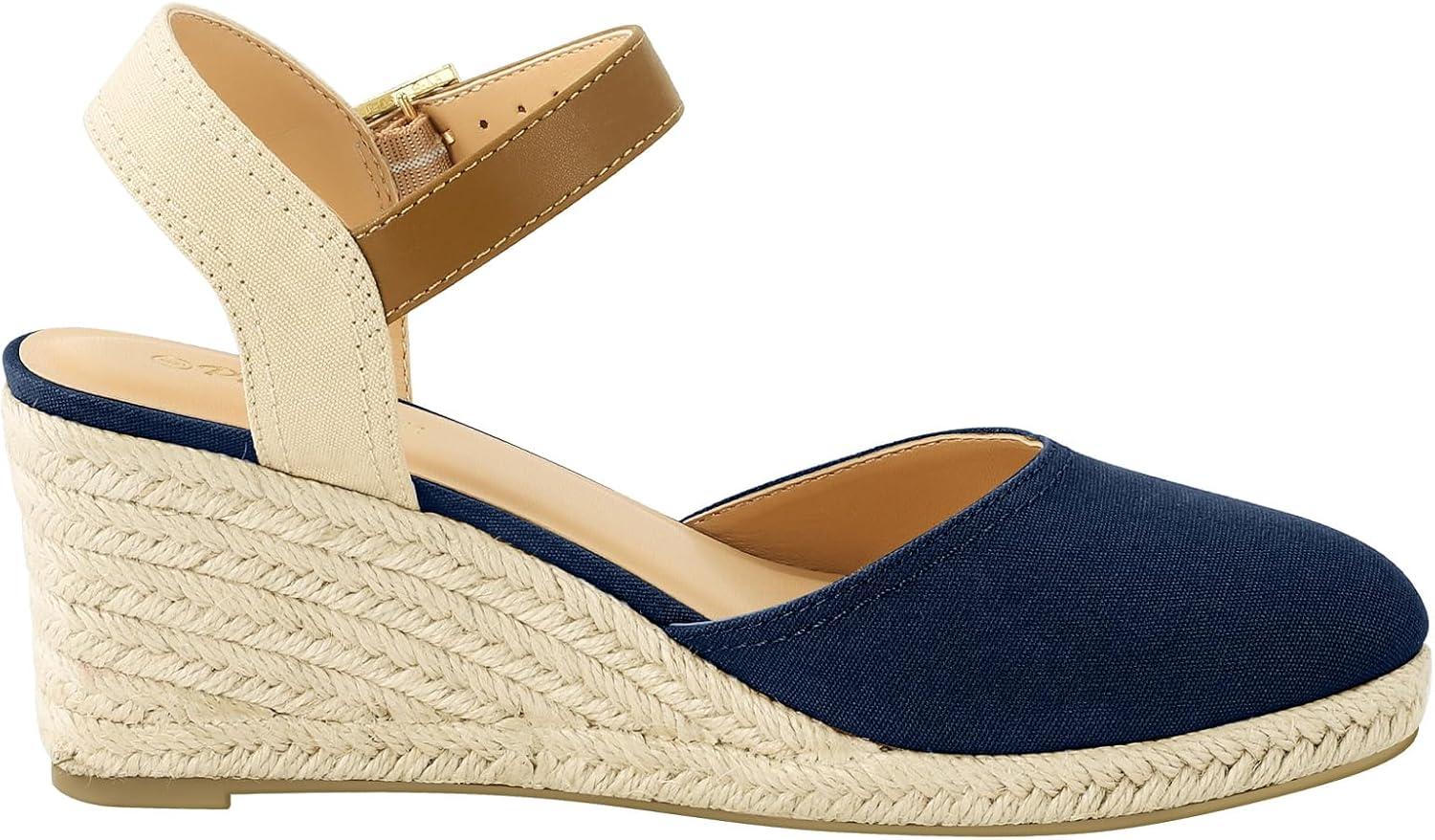 image:imagePIZZ ANNU Sandales Femme t Espadrille Compenses Plateforme Plates Chaussures Bout ferm Confort Bride Cheville Vintage Vacances TalonMarine