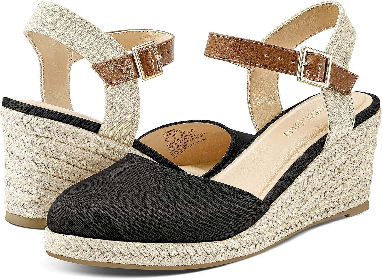 image:imagePIZZ ANNU Sandales Femme t Espadrille Compenses Plateforme Plates Chaussures Bout ferm Confort Bride Cheville Vintage Vacances TalonNoir