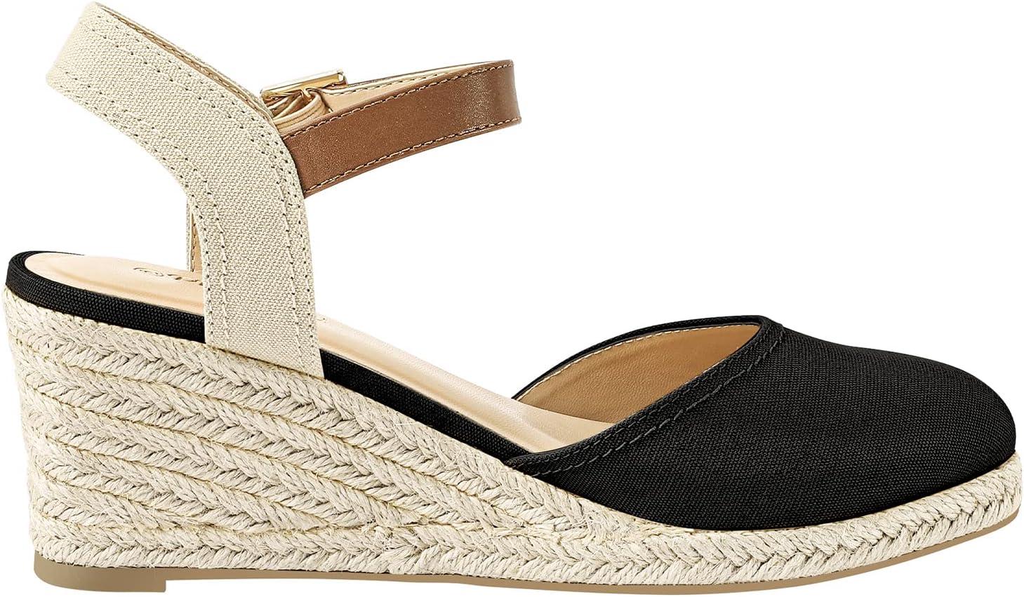 image:imagePIZZ ANNU Sandales Femme t Espadrille Compenses Plateforme Plates Chaussures Bout ferm Confort Bride Cheville Vintage Vacances TalonNoir