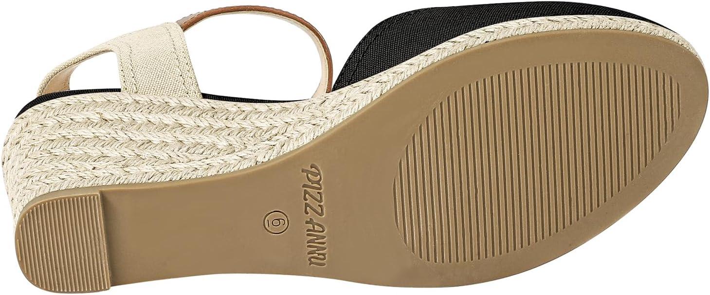 image:imagePIZZ ANNU Sandales Femme t Espadrille Compenses Plateforme Plates Chaussures Bout ferm Confort Bride Cheville Vintage Vacances TalonNoir