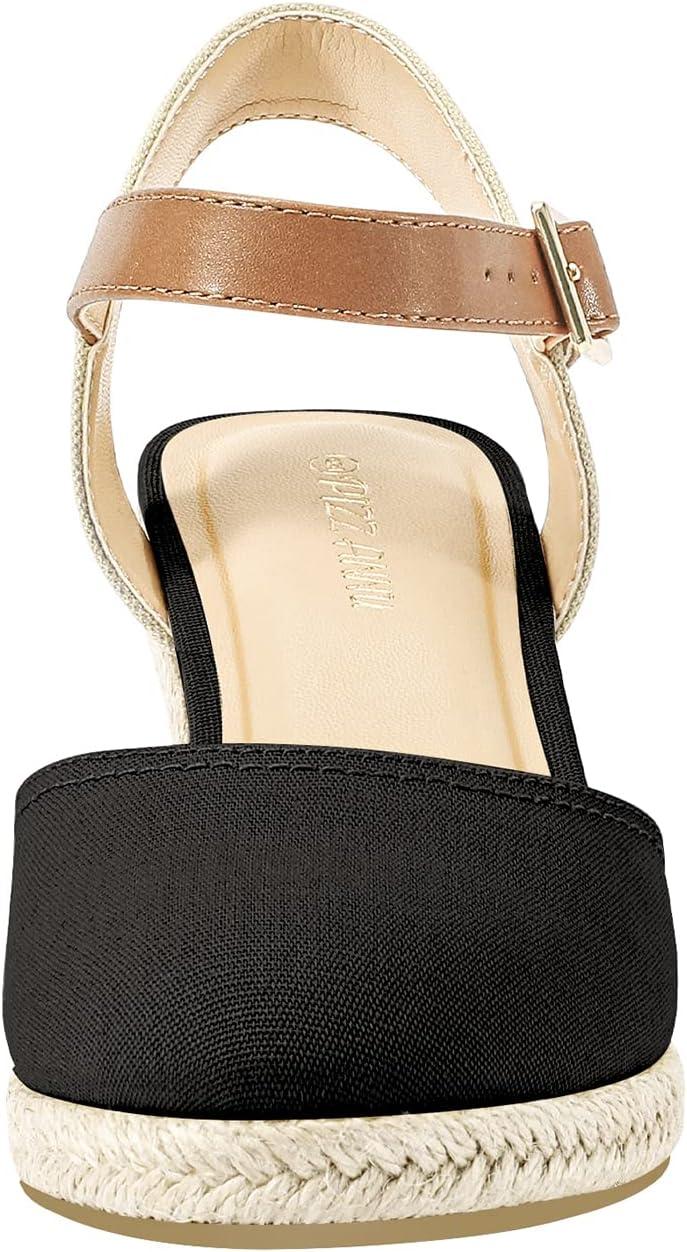 image:imagePIZZ ANNU Sandales Femme t Espadrille Compenses Plateforme Plates Chaussures Bout ferm Confort Bride Cheville Vintage Vacances TalonNoir