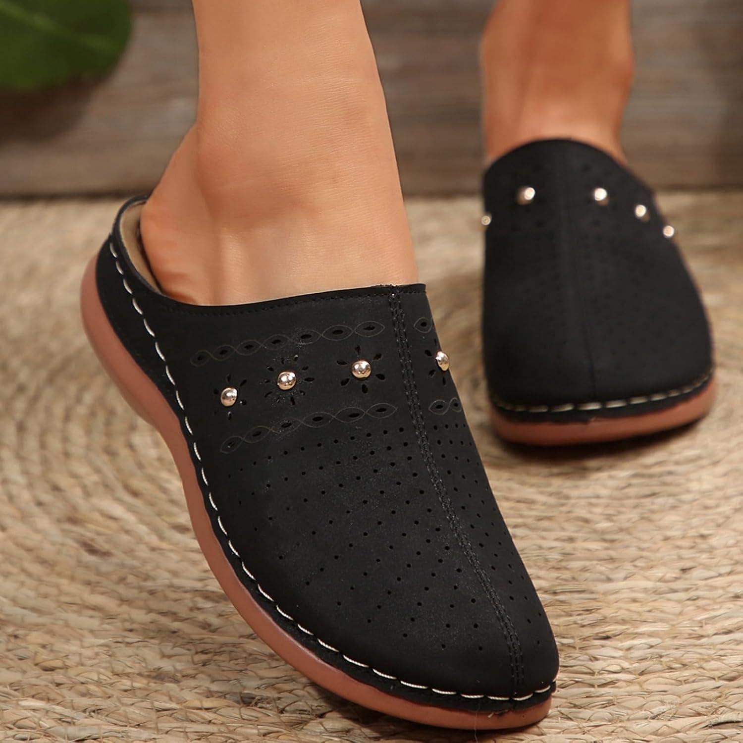 image:imageSabots orthopdiques enfiler bout ferm pour femme Coupe large Sandales de marche avec soutien de la vote plantaire et sangle boucle rglableBlack12
