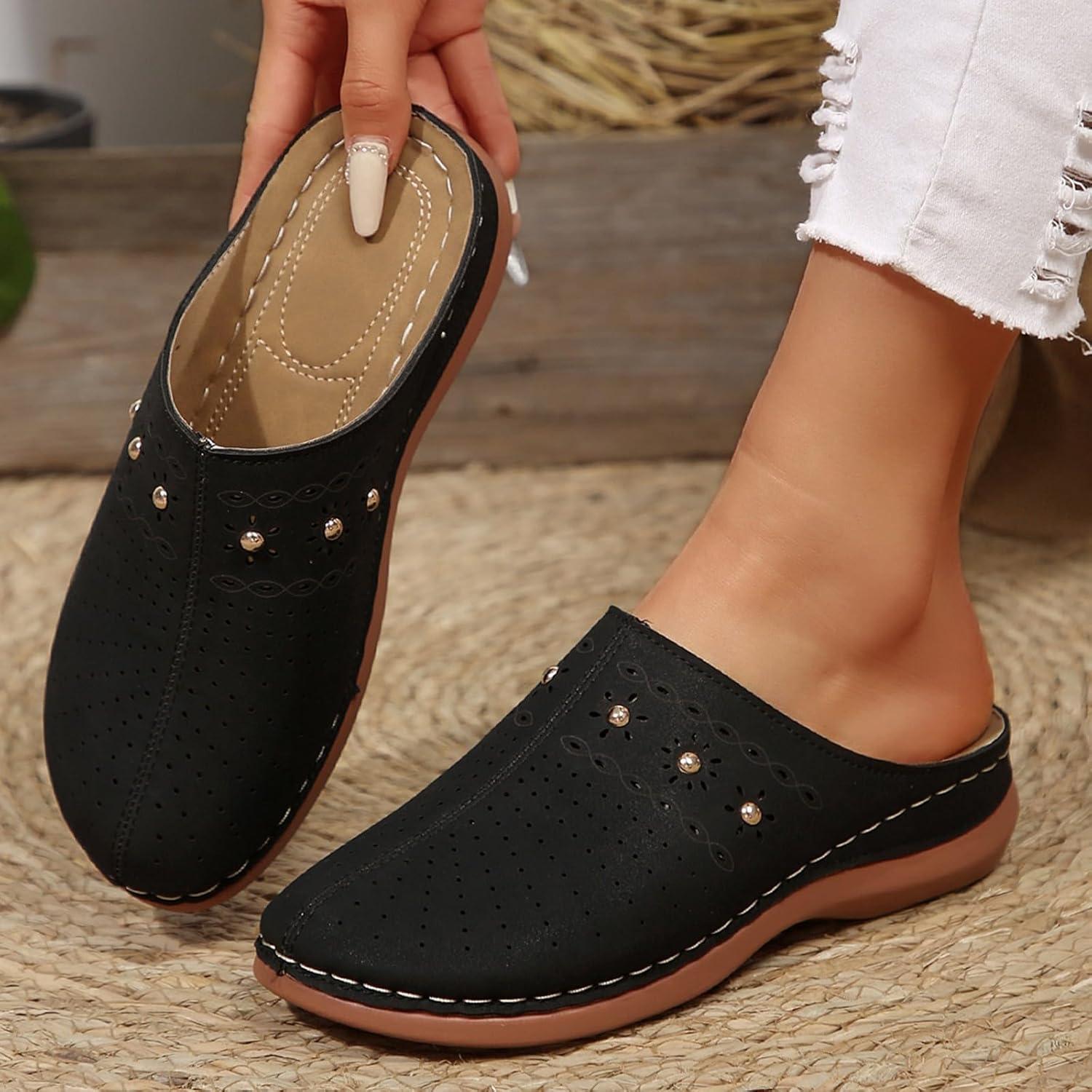 image:imageSabots orthopdiques enfiler bout ferm pour femme Coupe large Sandales de marche avec soutien de la vote plantaire et sangle boucle rglableBlack12
