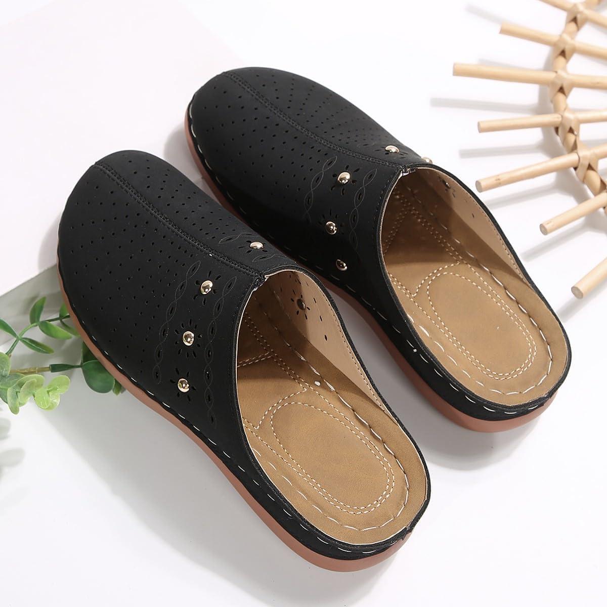 image:imageSabots orthopdiques enfiler bout ferm pour femme Coupe large Sandales de marche avec soutien de la vote plantaire et sangle boucle rglableBlack12