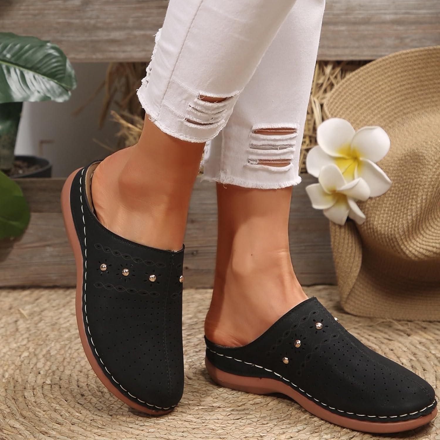 image:imageSabots orthopdiques enfiler bout ferm pour femme Coupe large Sandales de marche avec soutien de la vote plantaire et sangle boucle rglableBlack12