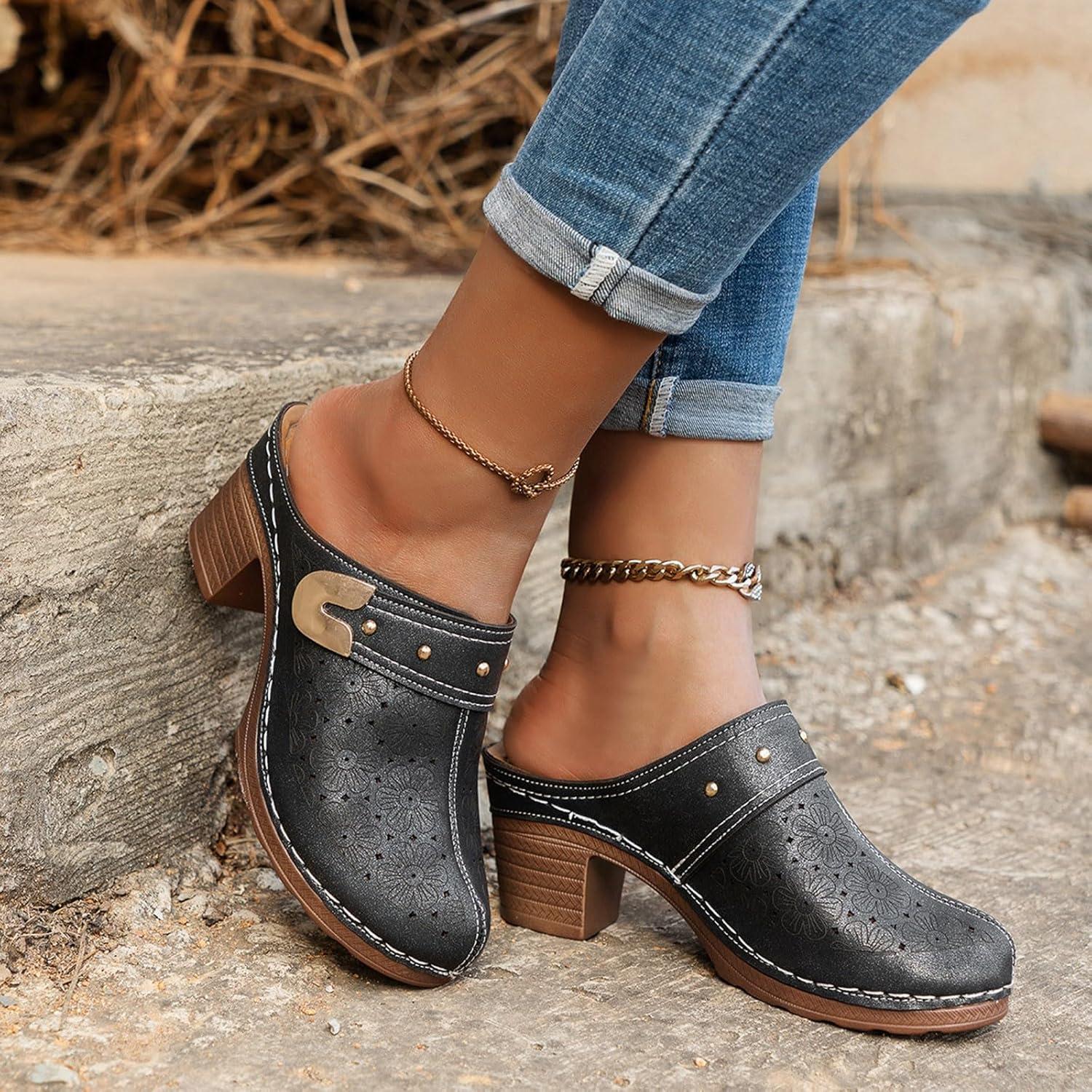 image:imageSabots orthopdiques enfiler bout ferm pour femme Coupe large Sandales de marche avec soutien de la vote plantaire et sangle boucle rglableBlack6