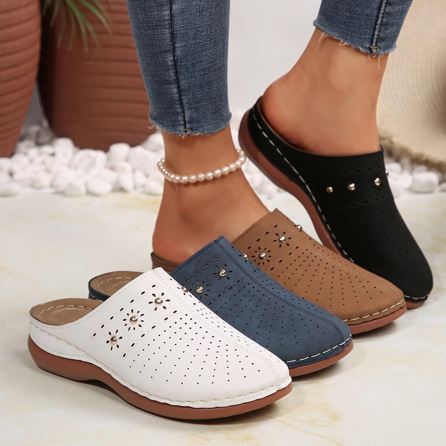 image:imageSabots orthopdiques enfiler bout ferm pour femme Coupe large Sandales de marche avec soutien de la vote plantaire et sangle boucle rglableBlanc 15