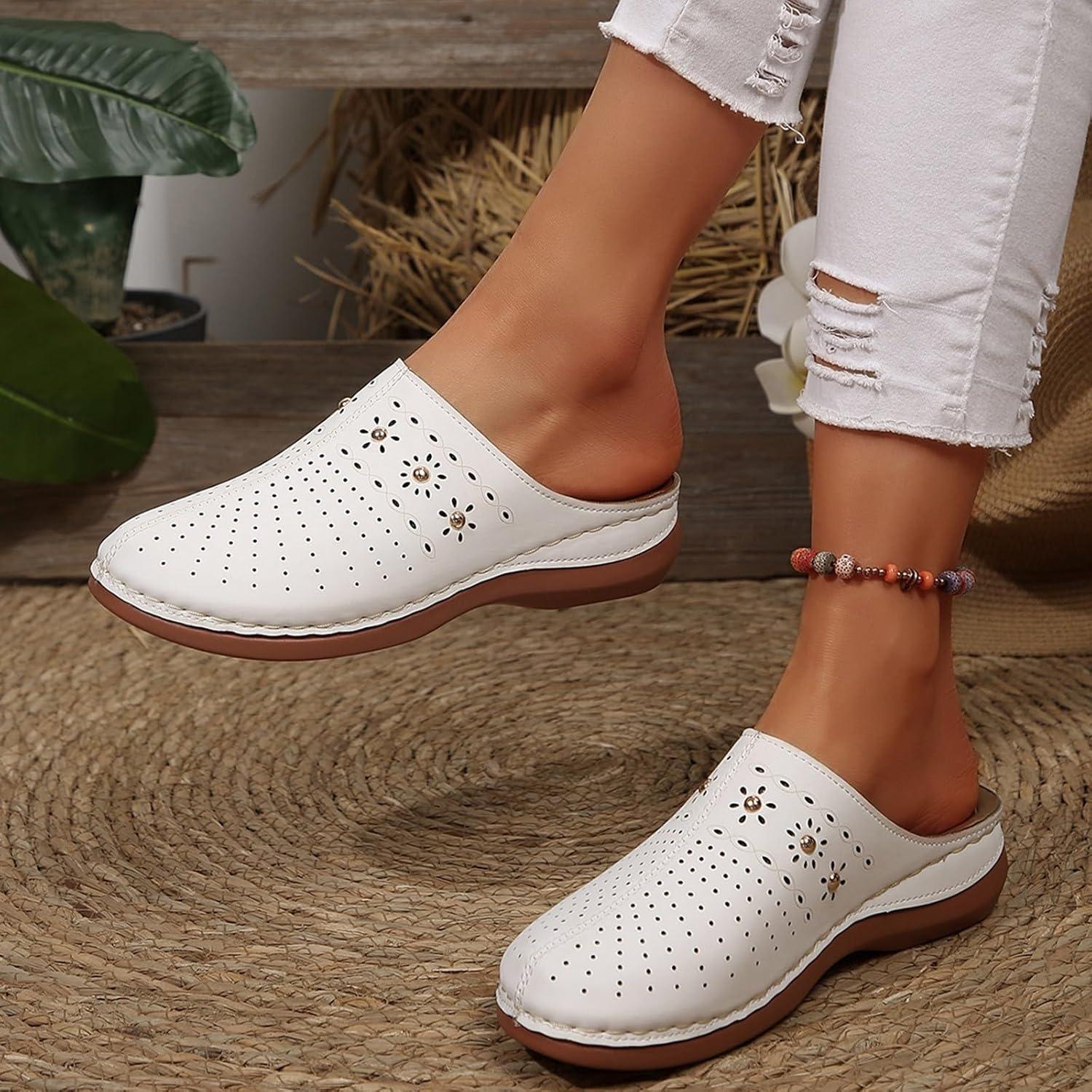 image:imageSabots orthopdiques enfiler bout ferm pour femme Coupe large Sandales de marche avec soutien de la vote plantaire et sangle boucle rglableBlanc 15