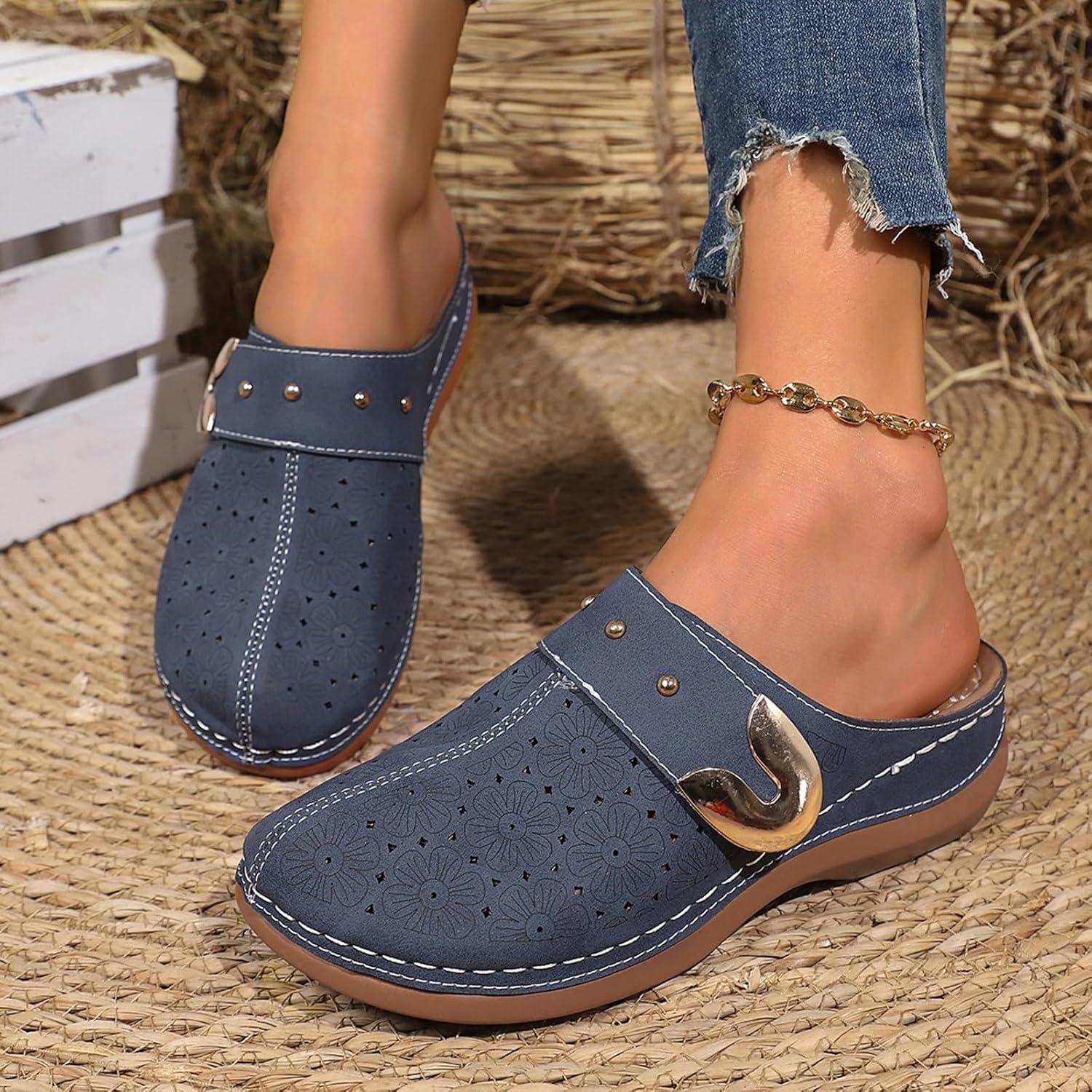image:imageSabots orthopdiques enfiler bout ferm pour femme Coupe large Sandales de marche avec soutien de la vote plantaire et sangle boucle rglableBleu Marine 3