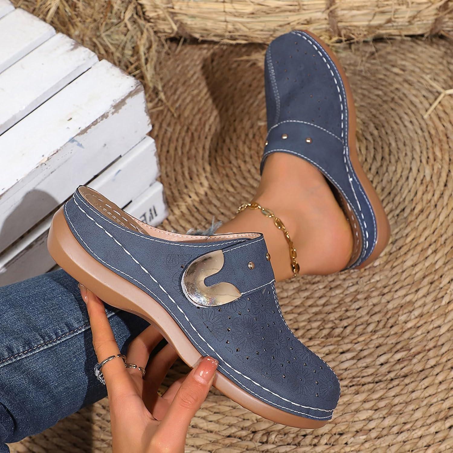 image:imageSabots orthopdiques enfiler bout ferm pour femme Coupe large Sandales de marche avec soutien de la vote plantaire et sangle boucle rglableBleu Marine 3