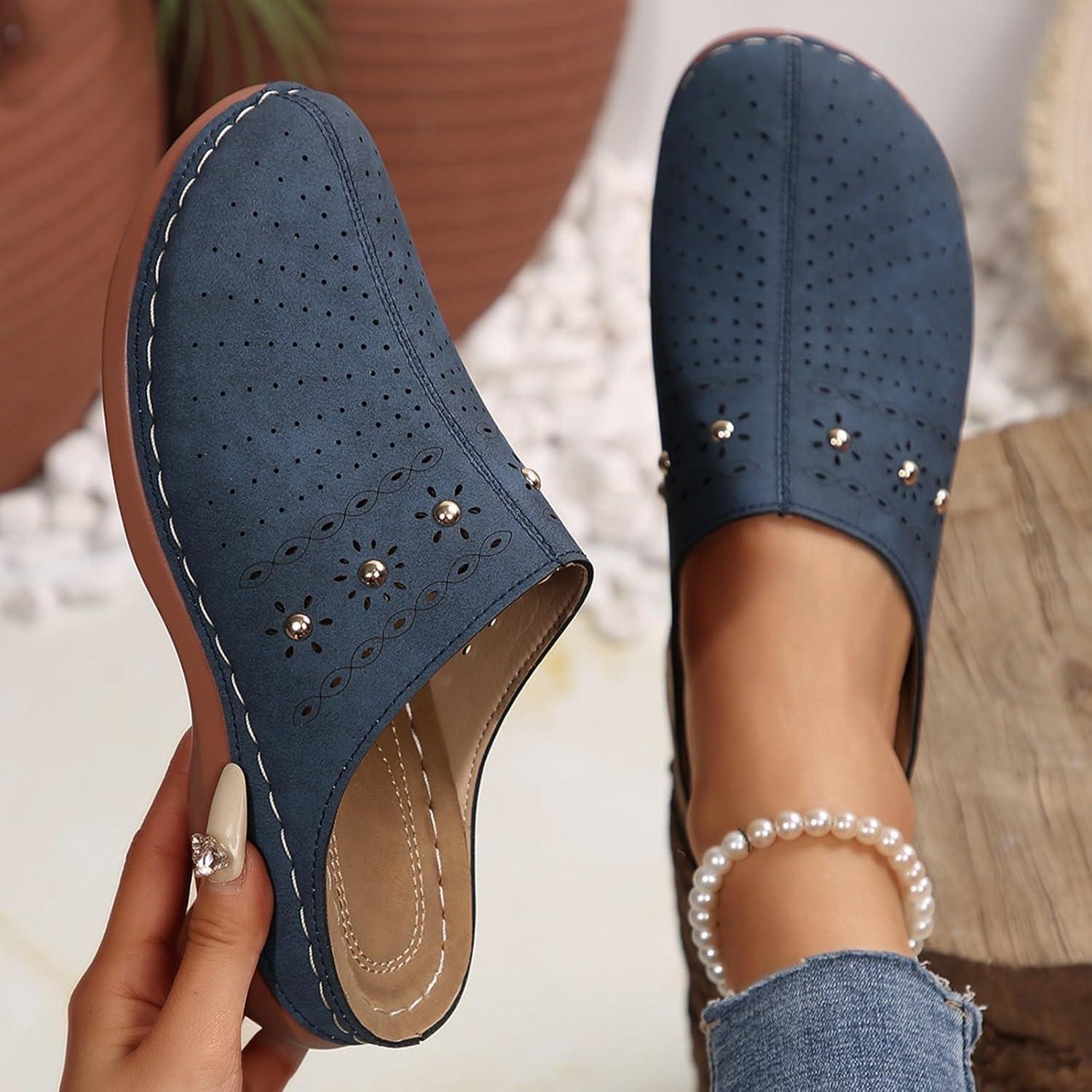 image:imageSabots orthopdiques enfiler bout ferm pour femme Coupe large Sandales de marche avec soutien de la vote plantaire et sangle boucle rglableBlue13