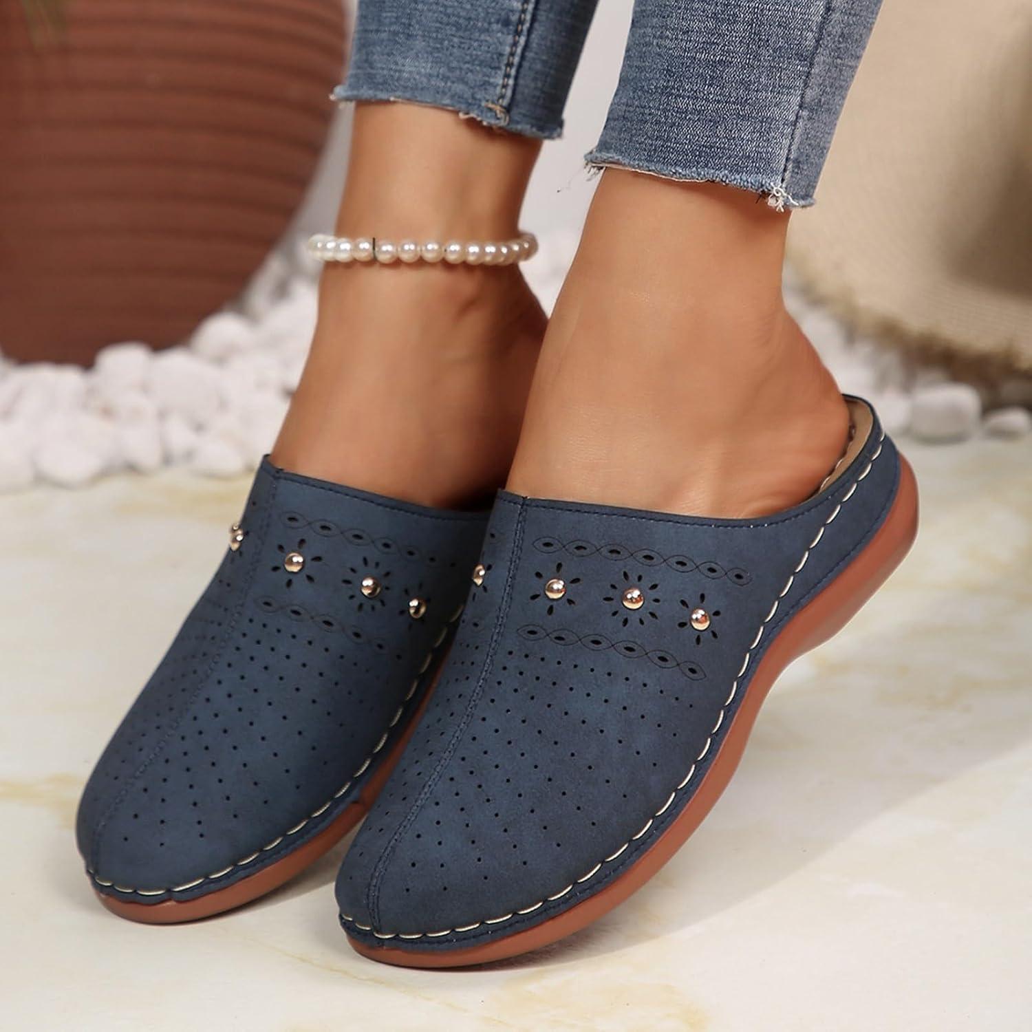 image:imageSabots orthopdiques enfiler bout ferm pour femme Coupe large Sandales de marche avec soutien de la vote plantaire et sangle boucle rglableBlue13