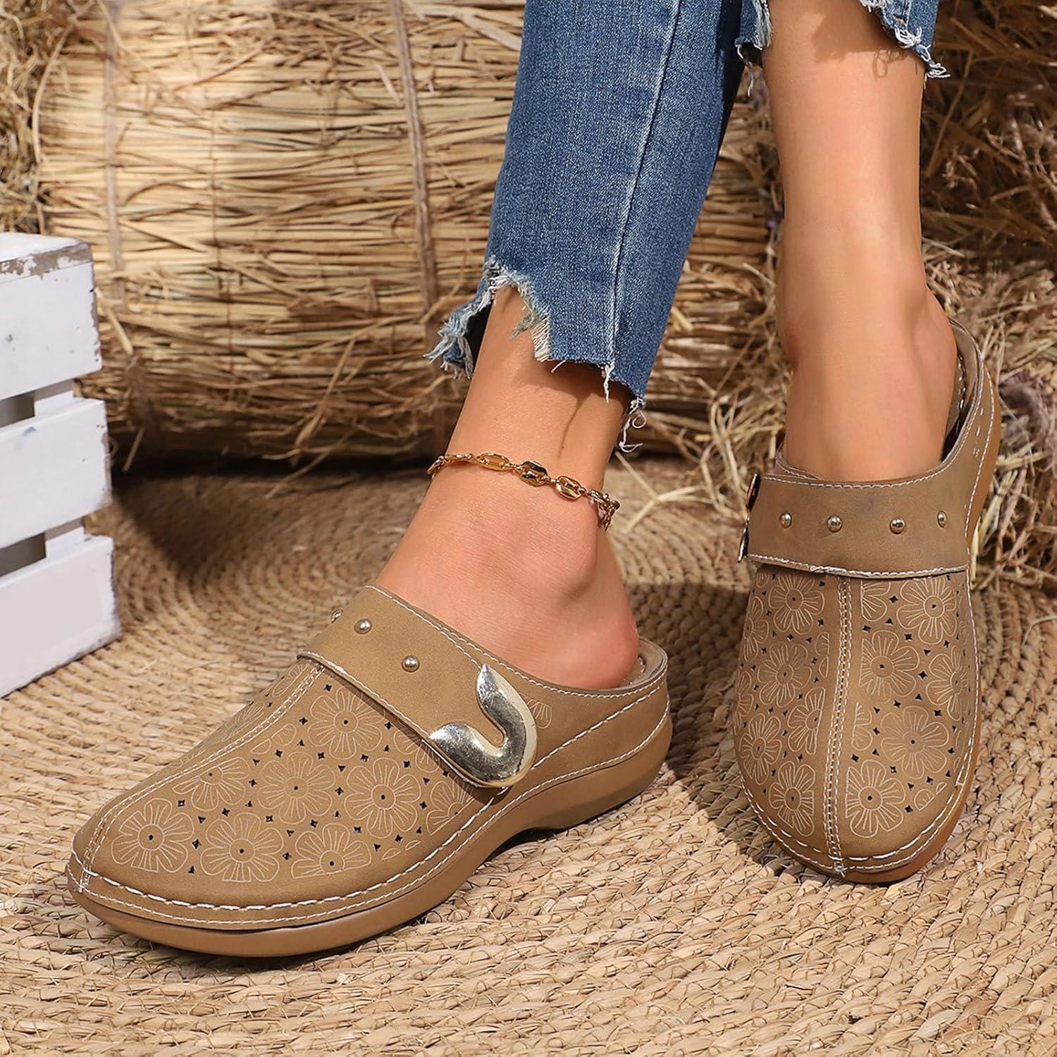 image:imageSabots orthopdiques enfiler bout ferm pour femme Coupe large Sandales de marche avec soutien de la vote plantaire et sangle boucle rglableKaki2