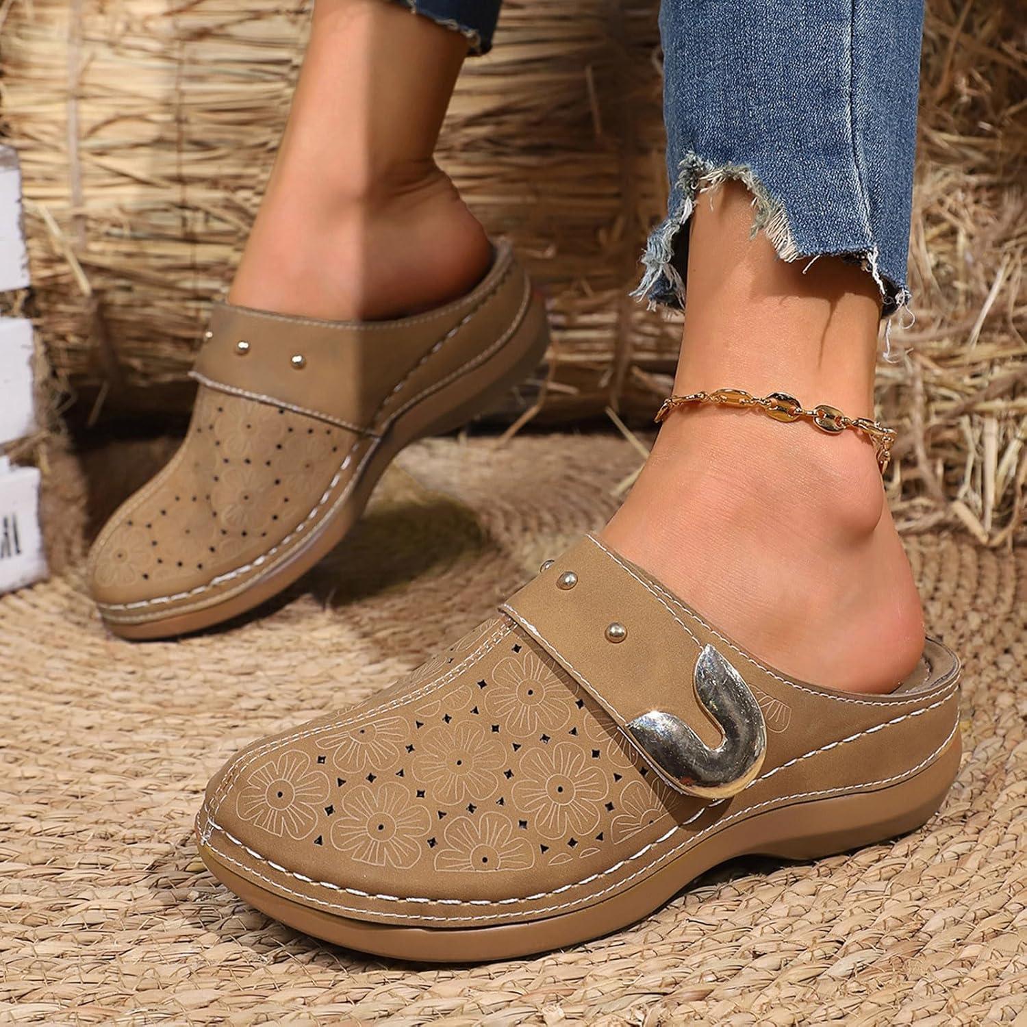 image:imageSabots orthopdiques enfiler bout ferm pour femme Coupe large Sandales de marche avec soutien de la vote plantaire et sangle boucle rglableKaki2