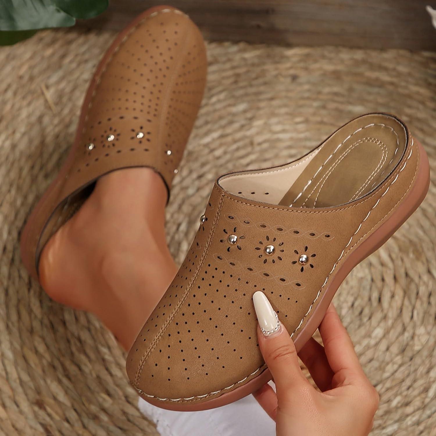 image:imageSabots orthopdiques enfiler bout ferm pour femme Coupe large Sandales de marche avec soutien de la vote plantaire et sangle boucle rglableMarron 14
