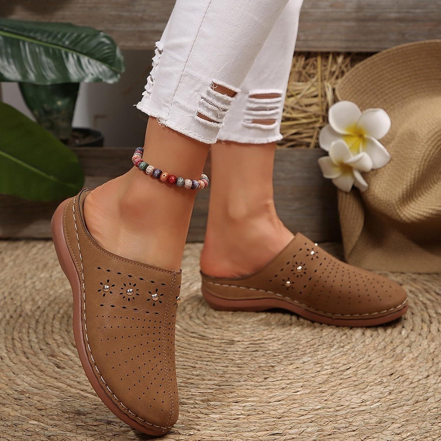 image:imageSabots orthopdiques enfiler bout ferm pour femme Coupe large Sandales de marche avec soutien de la vote plantaire et sangle boucle rglableMarron 14