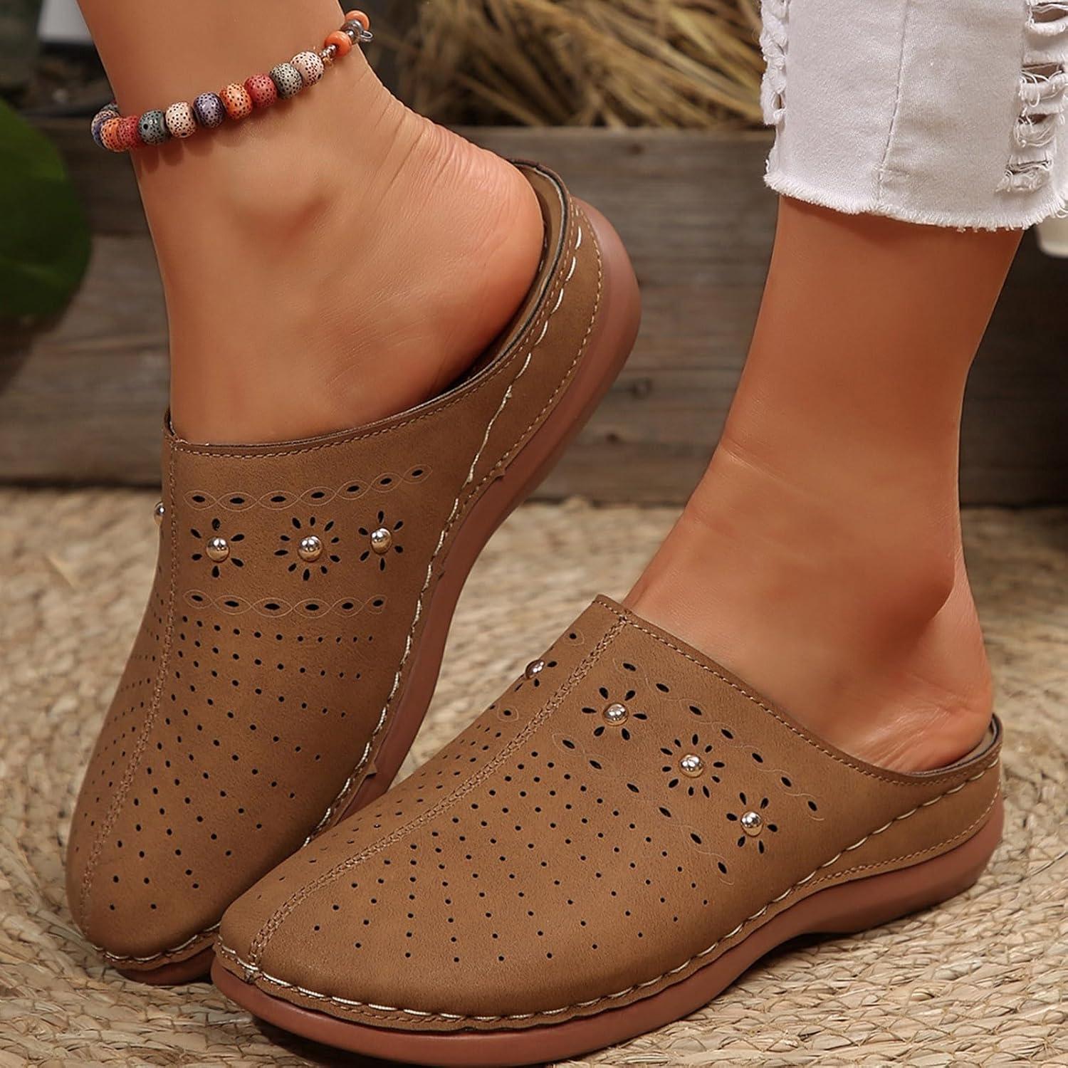 image:imageSabots orthopdiques enfiler bout ferm pour femme Coupe large Sandales de marche avec soutien de la vote plantaire et sangle boucle rglableMarron 14