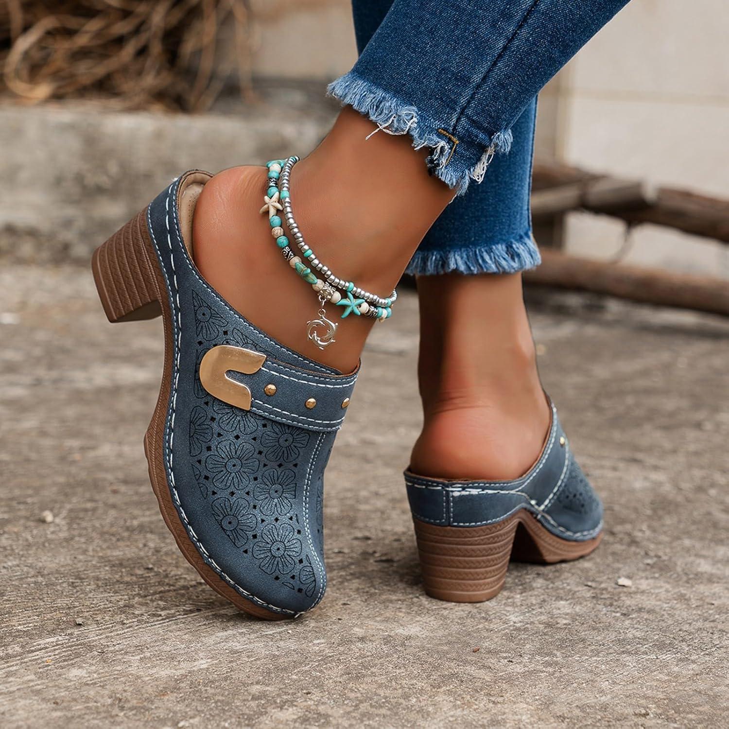 image:imageSabots orthopdiques enfiler bout ferm pour femme Coupe large Sandales de marche avec soutien de la vote plantaire et sangle boucle rglableNavy7