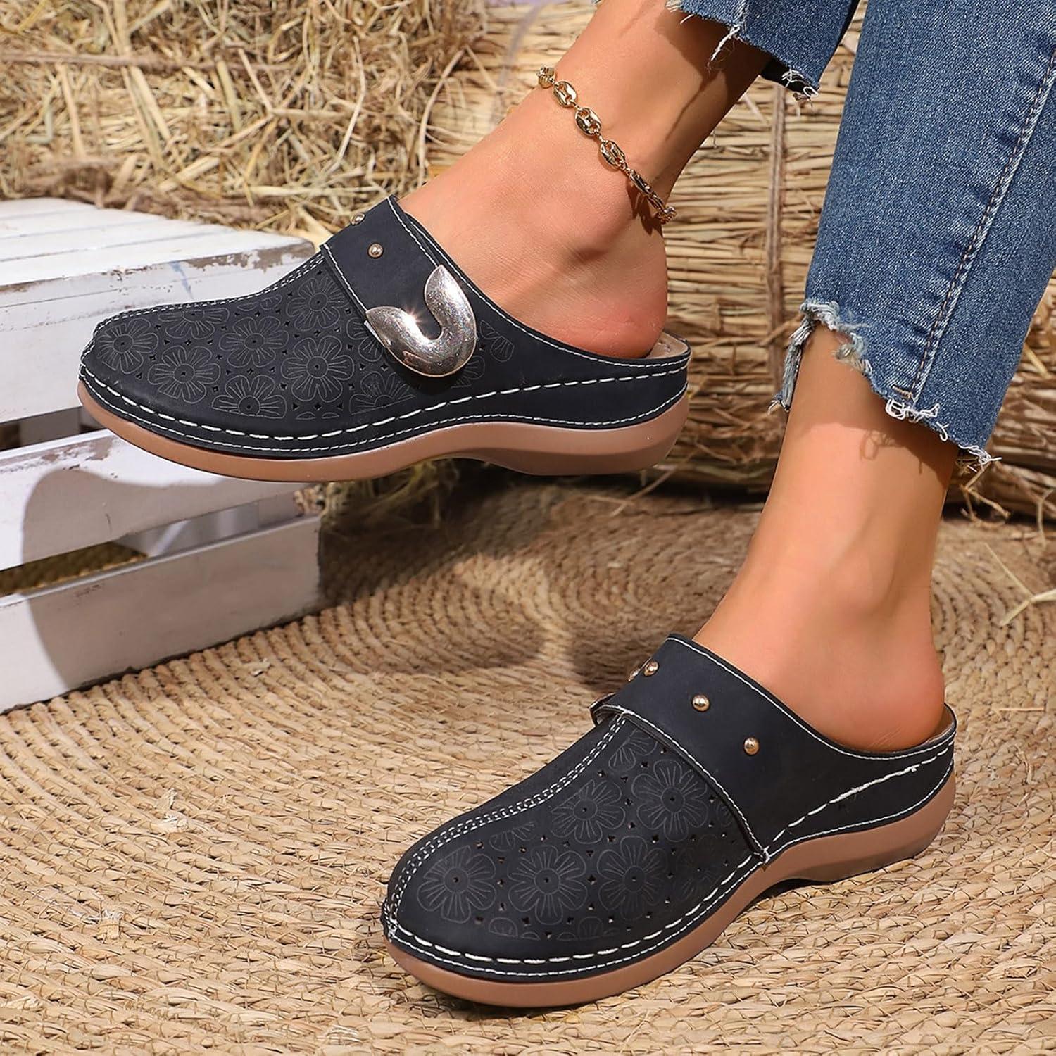 image:imageSabots orthopdiques enfiler bout ferm pour femme Coupe large Sandales de marche avec soutien de la vote plantaire et sangle boucle rglableNoir 1