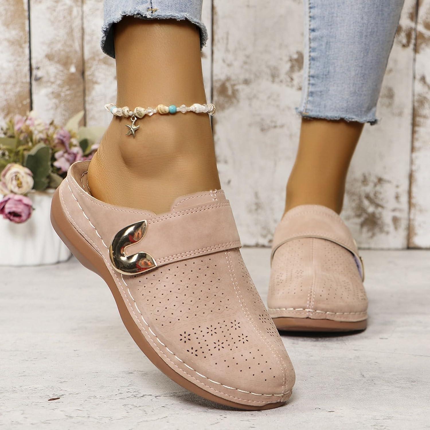 image:imageSabots orthopdiques enfiler bout ferm pour femme Coupe large Sandales de marche avec soutien de la vote plantaire et sangle boucle rglableRose