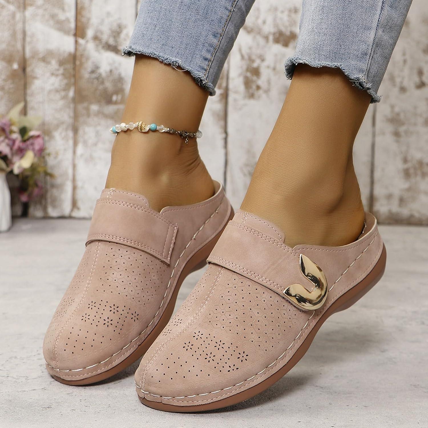 image:imageSabots orthopdiques enfiler bout ferm pour femme Coupe large Sandales de marche avec soutien de la vote plantaire et sangle boucle rglableRose