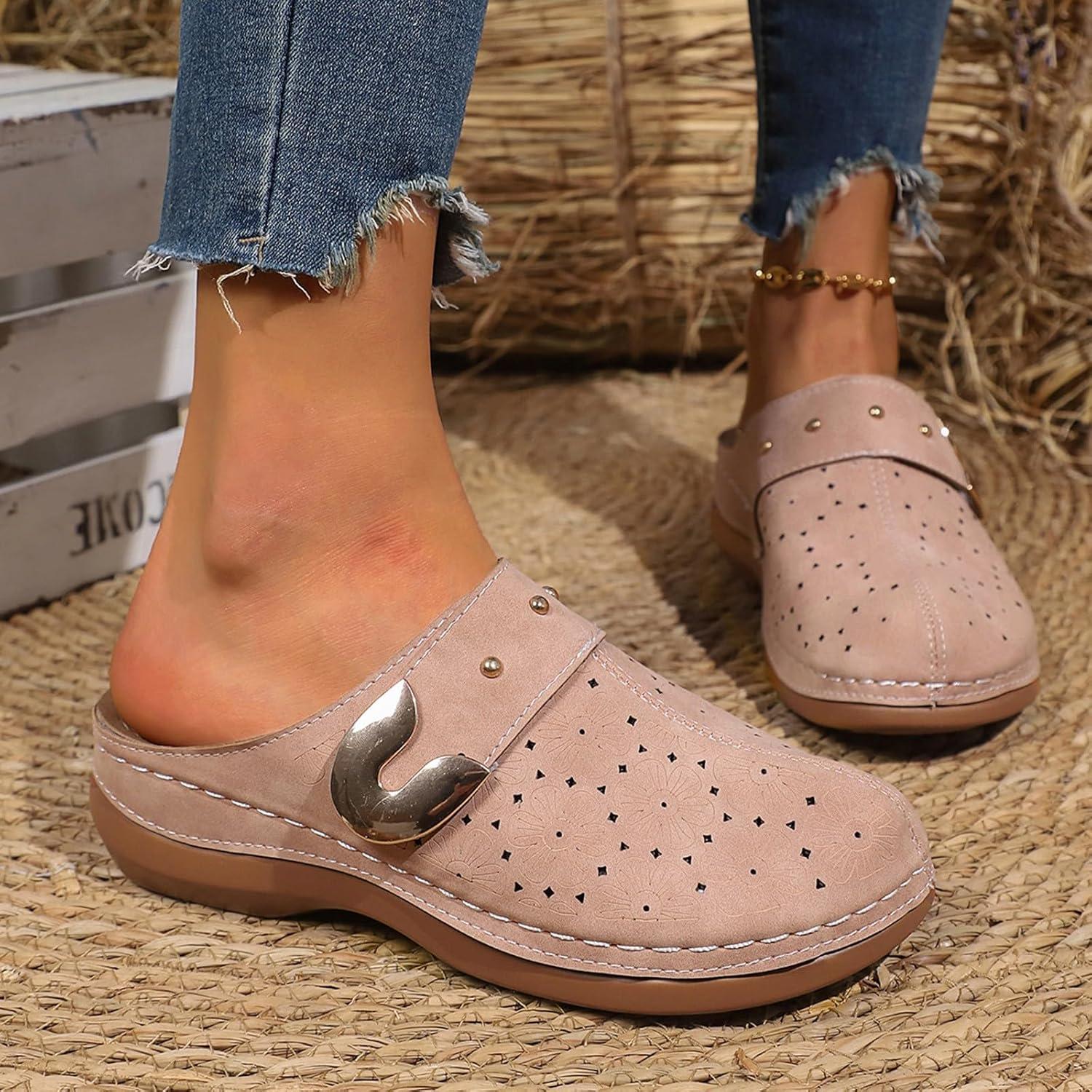 image:imageSabots orthopdiques enfiler bout ferm pour femme Coupe large Sandales de marche avec soutien de la vote plantaire et sangle boucle rglableRouge 4