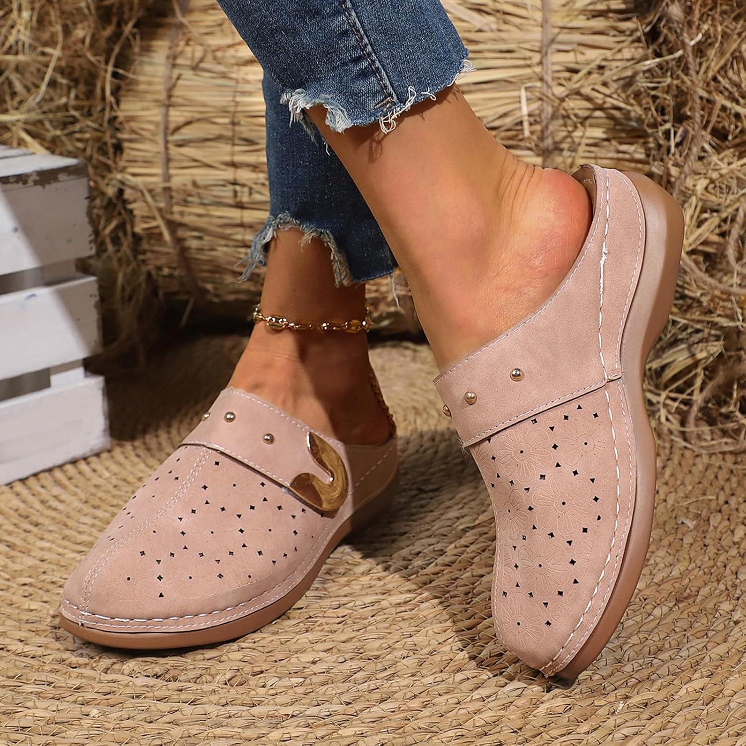 image:imageSabots orthopdiques enfiler bout ferm pour femme Coupe large Sandales de marche avec soutien de la vote plantaire et sangle boucle rglableRouge 4