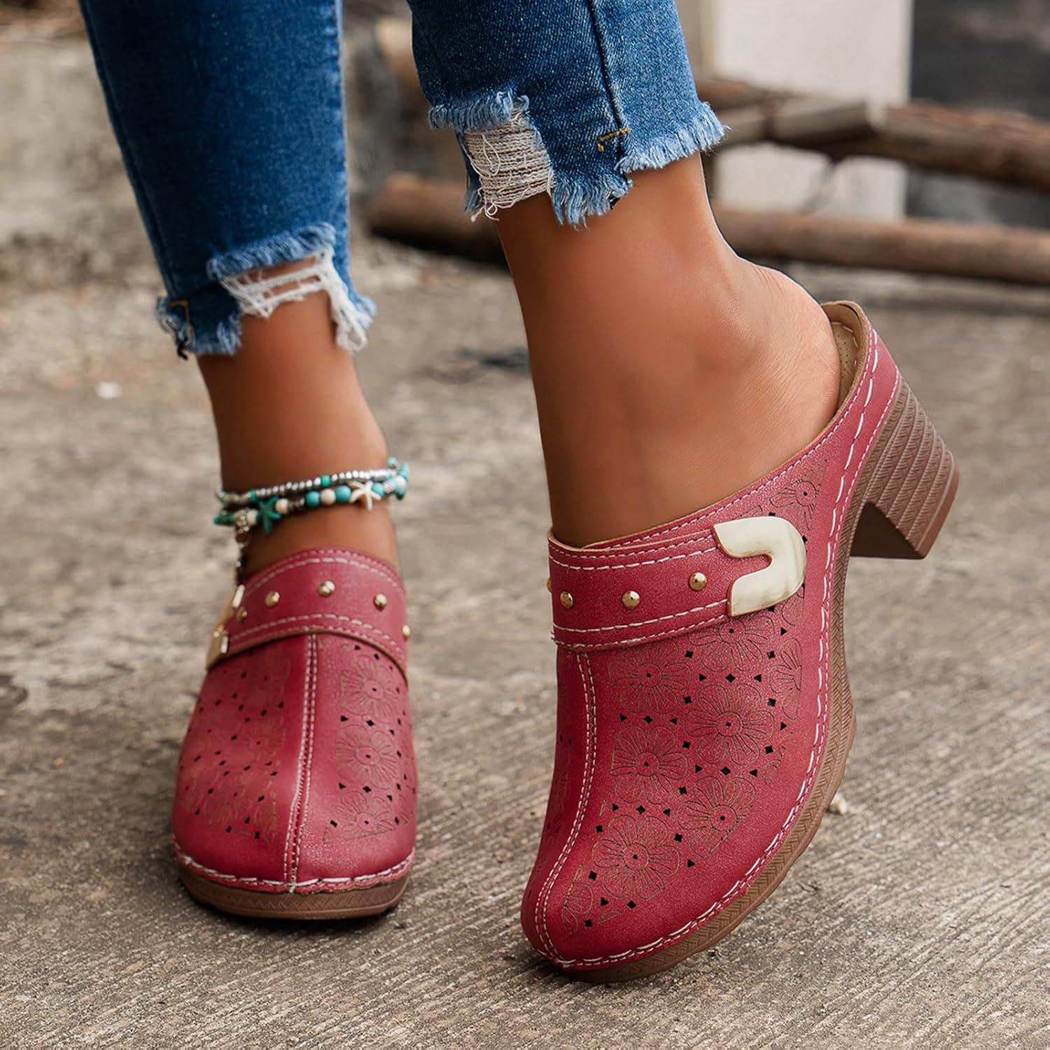 image:imageSabots orthopdiques enfiler bout ferm pour femme Coupe large Sandales de marche avec soutien de la vote plantaire et sangle boucle rglableRouge 9