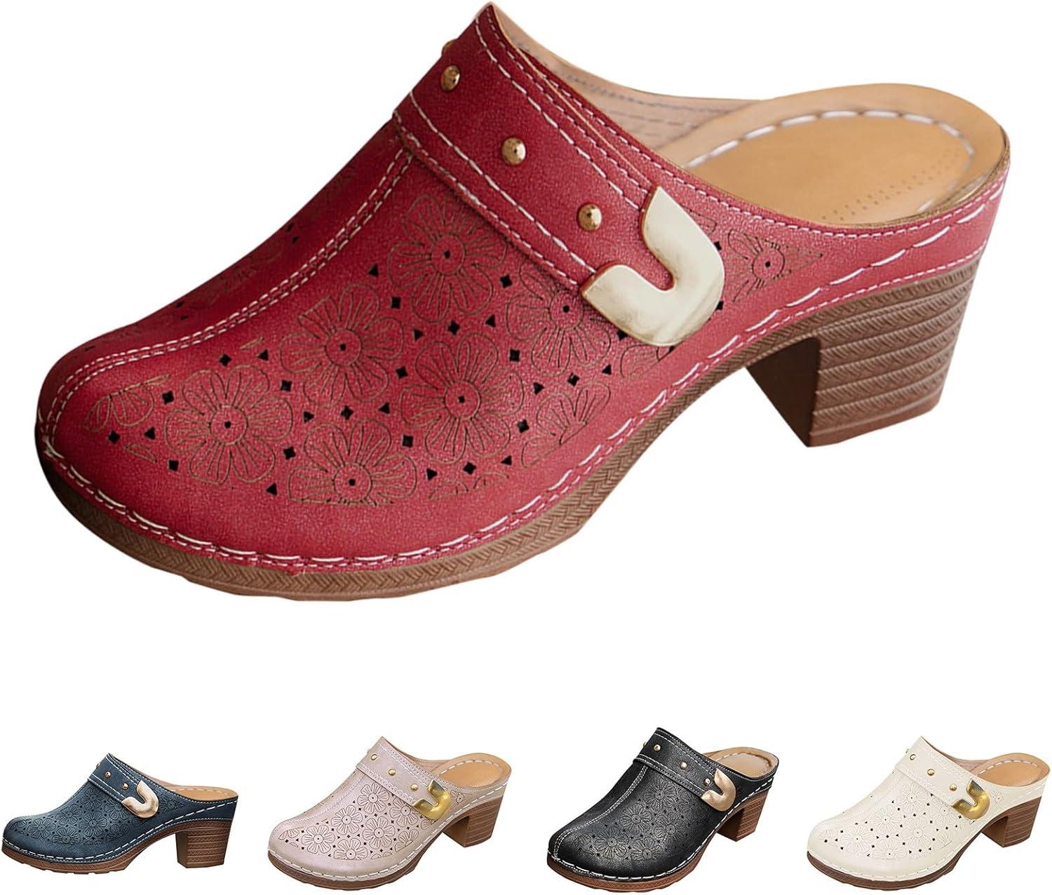 image:imageSabots orthopdiques enfiler bout ferm pour femme Coupe large Sandales de marche avec soutien de la vote plantaire et sangle boucle rglableRouge 9