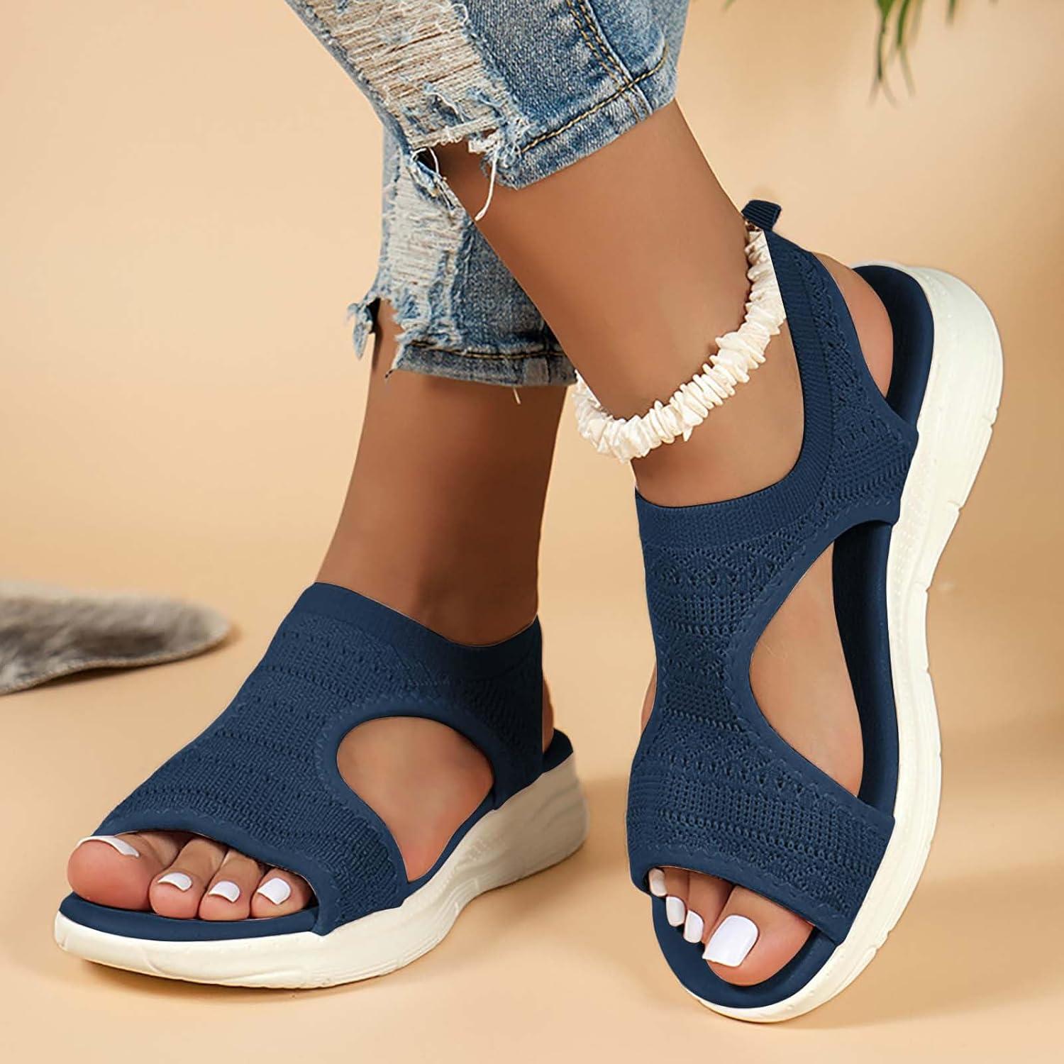 image:imageSandale cale Femme Mode Bout Ouvert Compenses Plateforme Sandales Orthopedique Poisson Bouche Pantoufles Respirantes Ete Chaussures Femme Pantoufles Dcontractes1 1 Bleu