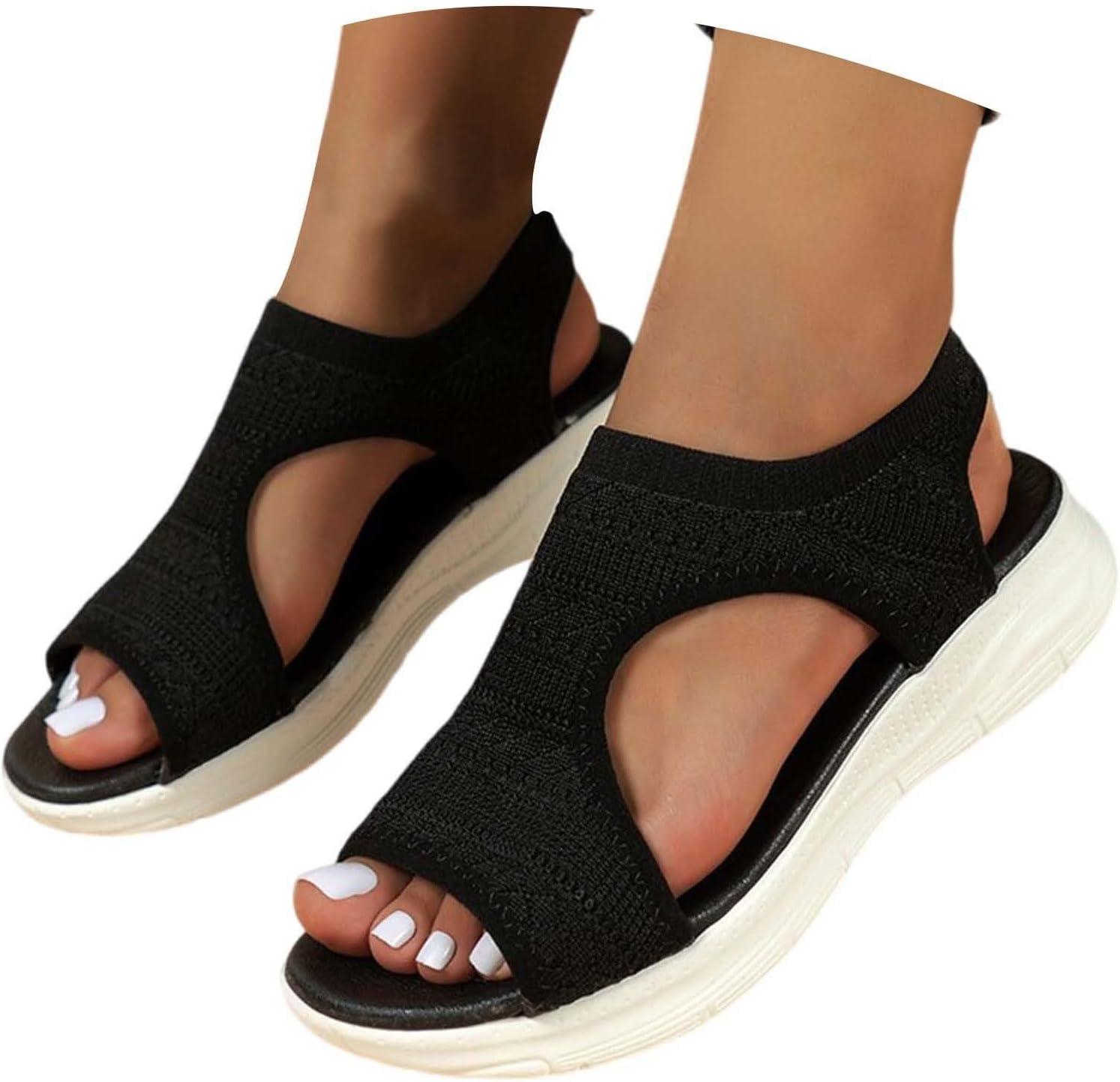 image:imageSandale cale Femme Mode Bout Ouvert Compenses Plateforme Sandales Orthopedique Poisson Bouche Pantoufles Respirantes Ete Chaussures Femme Pantoufles Dcontractes1 1 le Noir