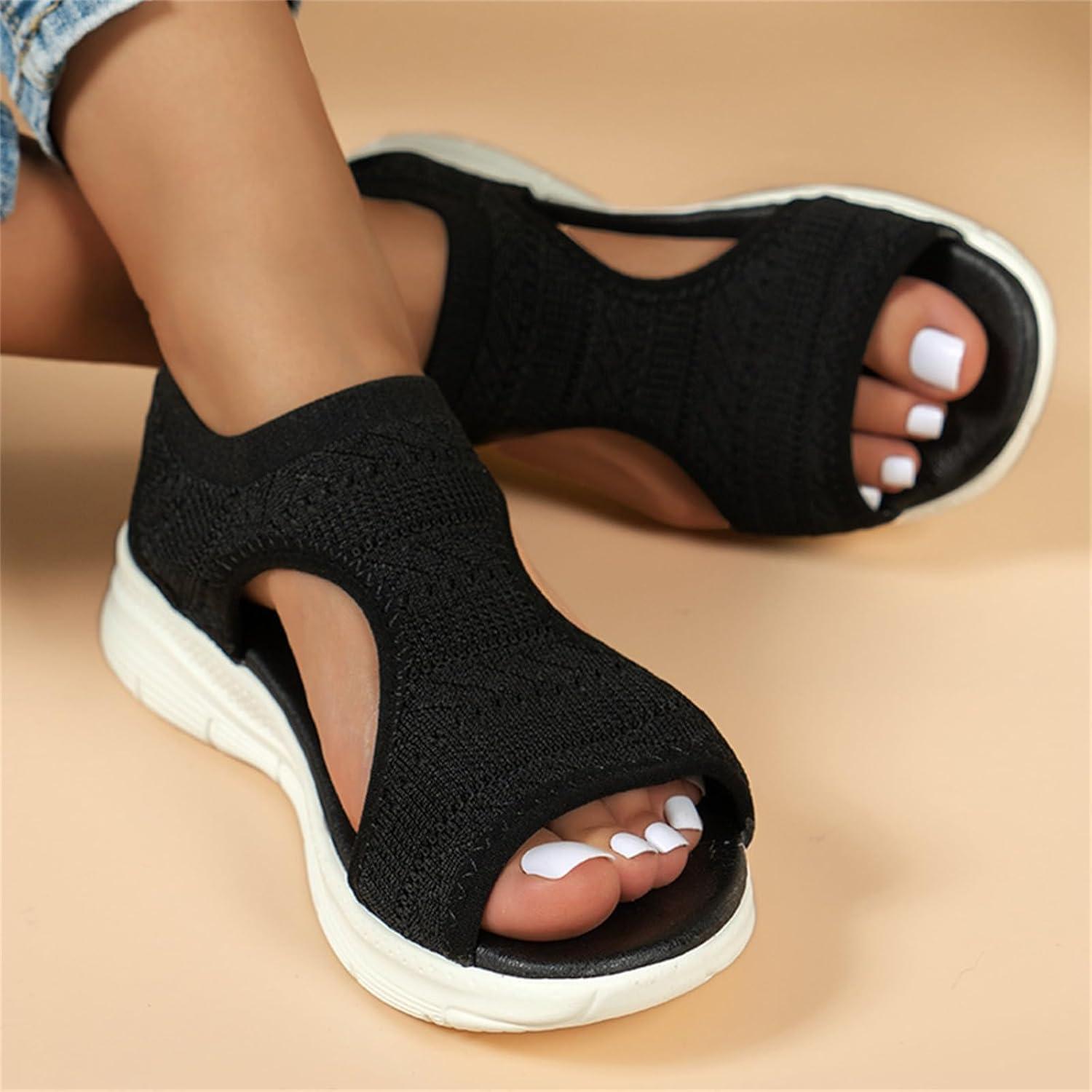 image:imageSandale cale Femme Mode Bout Ouvert Compenses Plateforme Sandales Orthopedique Poisson Bouche Pantoufles Respirantes Ete Chaussures Femme Pantoufles Dcontractes1 1 le Noir