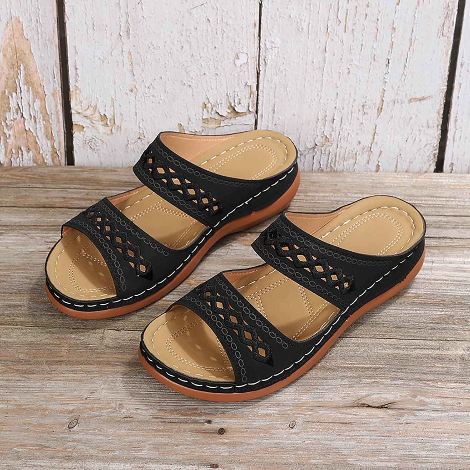 image:imageSandale cale Femme Mode Bout Ouvert Compenses Plateforme Sandales Orthopedique Poisson Bouche Pantoufles Respirantes Ete Chaussures Femme Pantoufles Dcontractes1 2 le Noir