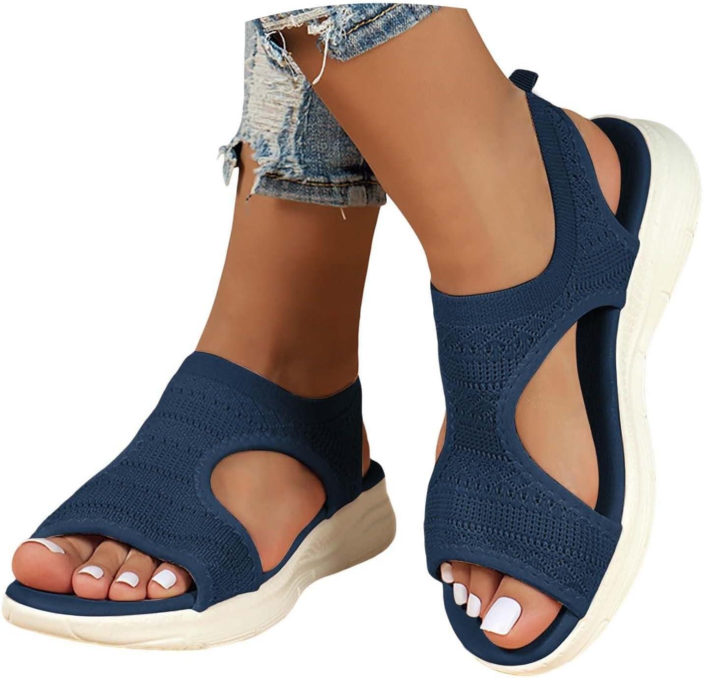 image:imageSandale cale Femme Mode Bout Ouvert Compenses Plateforme Sandales Orthopedique Poisson Bouche Pantoufles Respirantes Ete Chaussures Femme Pantoufles Dcontractes1 1 Bleu