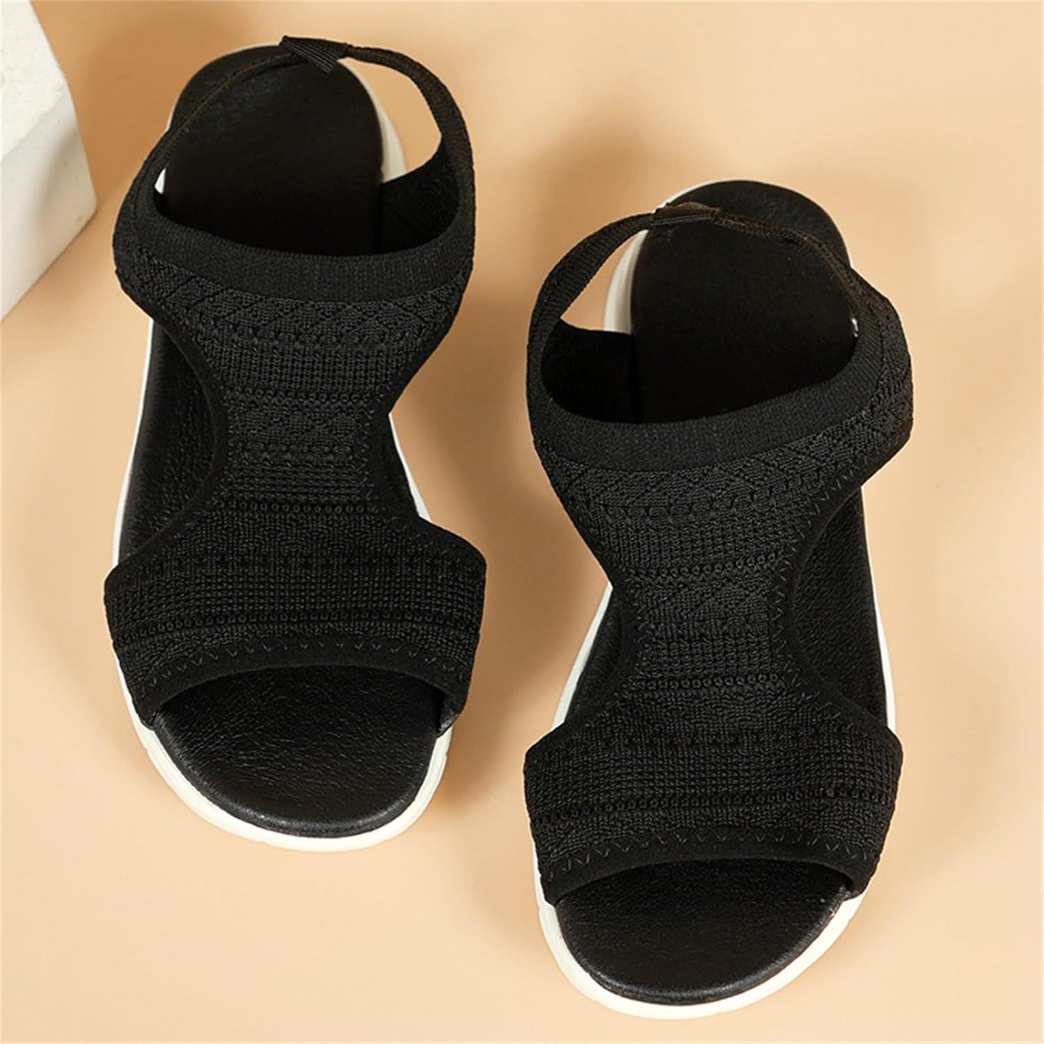 image:imageSandale cale Femme Mode Bout Ouvert Compenses Plateforme Sandales Orthopedique Poisson Bouche Pantoufles Respirantes Ete Chaussures Femme Pantoufles Dcontractes1 1 le Noir